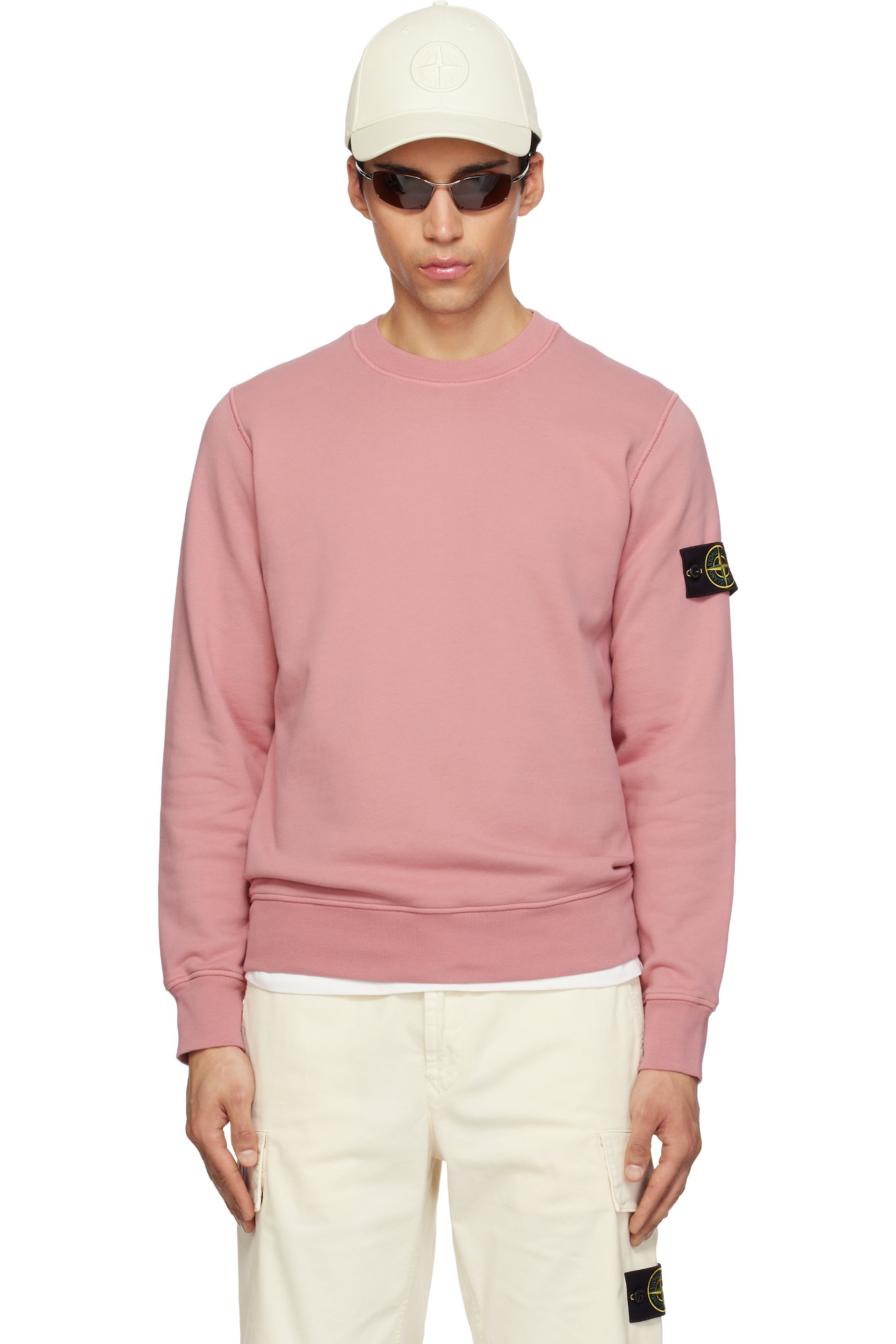 Stone Island - Pull molletonné 6100060 rose en coton bio