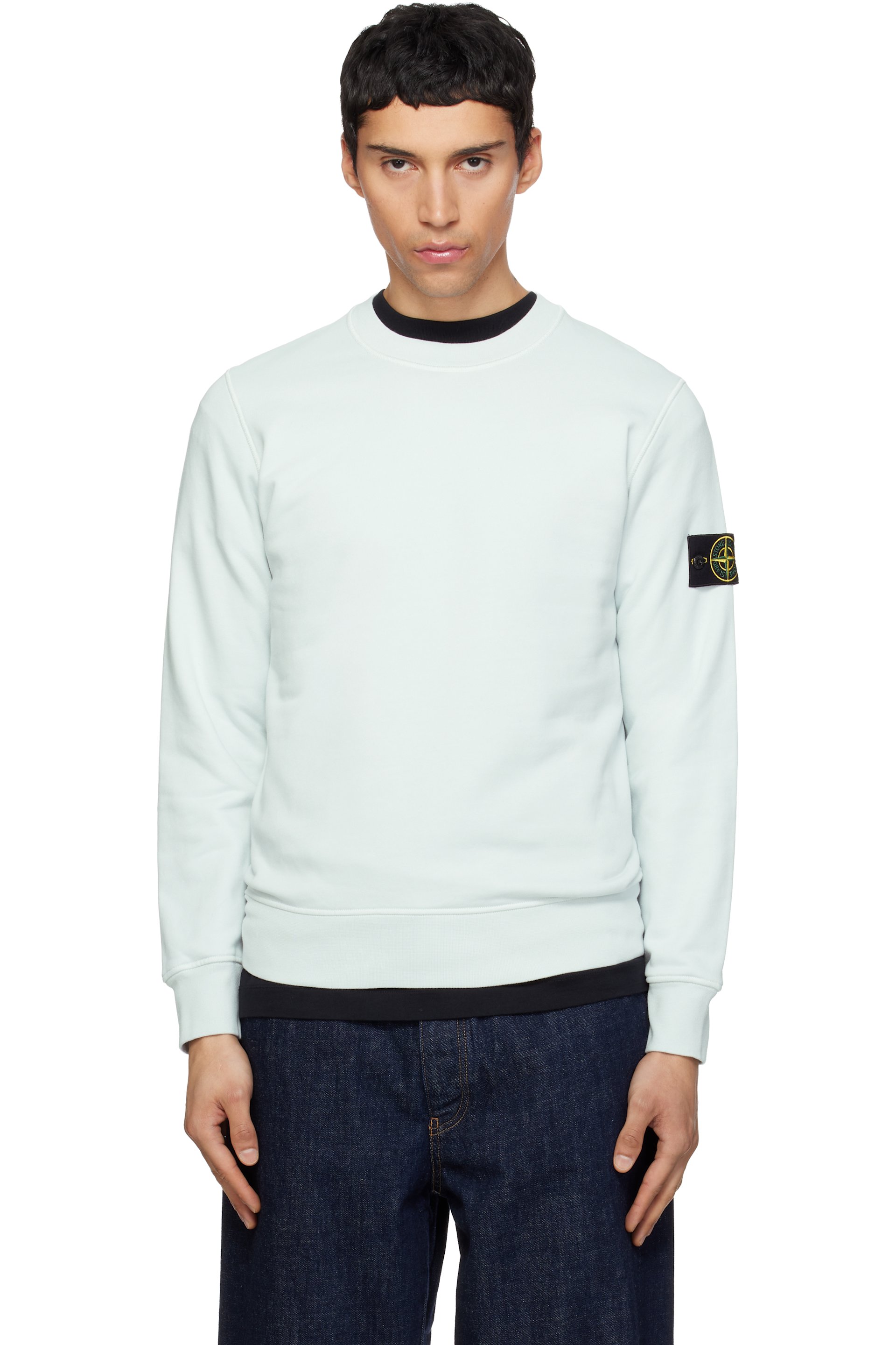 Stone Island - Pull molletonné 6100060 bleu en coton bio