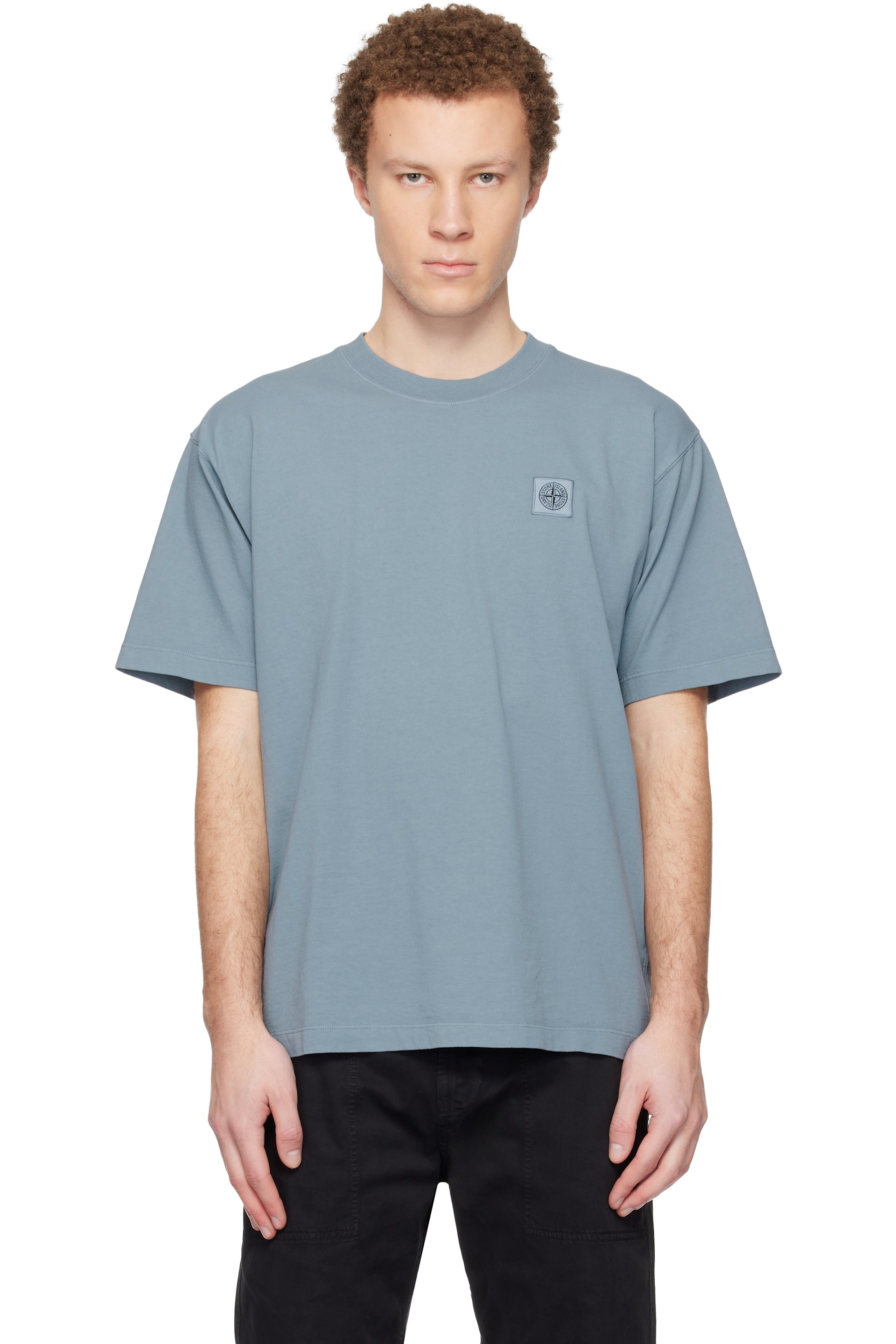 トップス 2100030 COMBED ORGANIC COTTON JERSEY M Stone Island: Blue 2100030 Combed Organic Cotton Jersey T-shirt