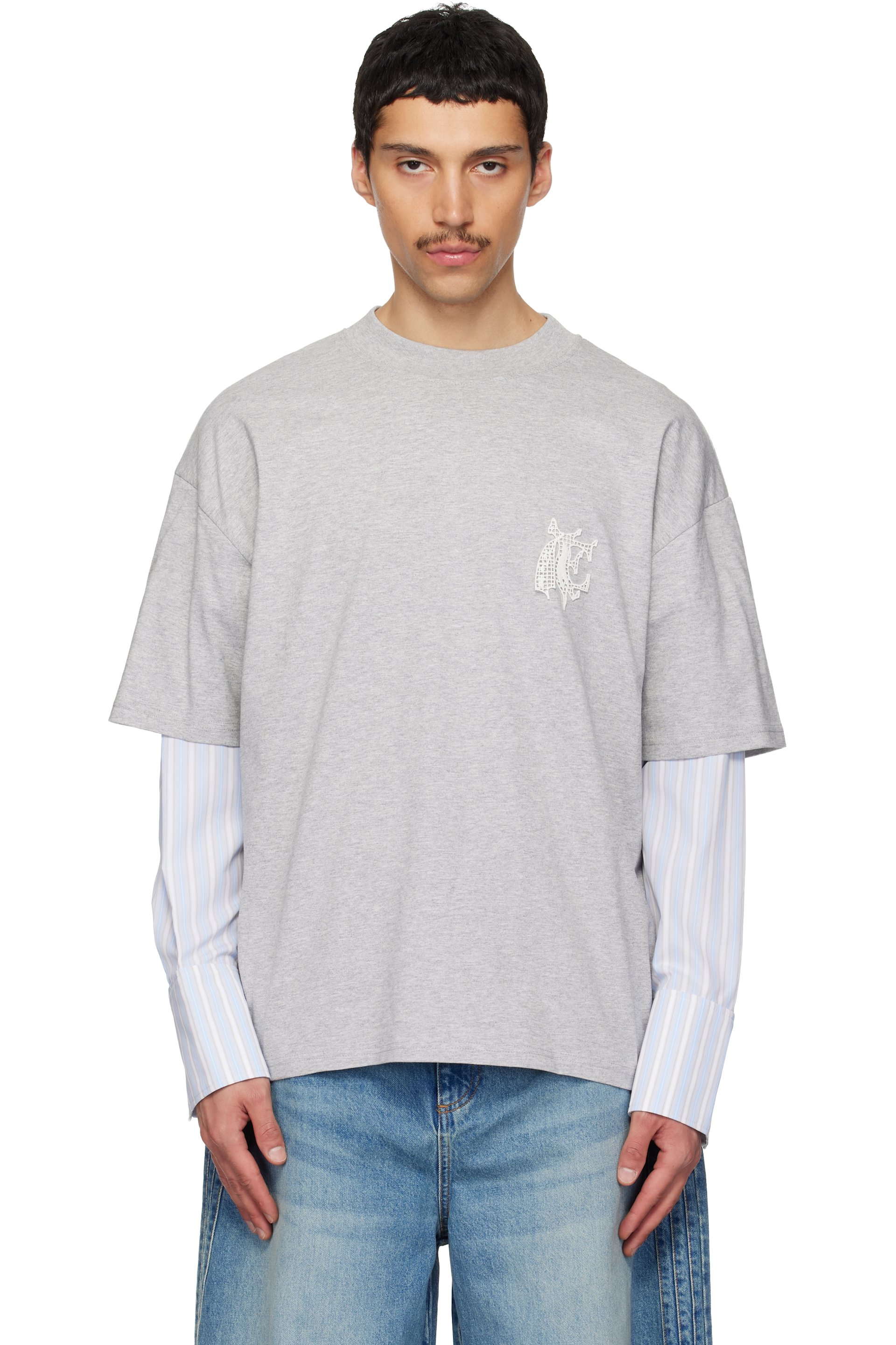 EGONlab - Gray Sculpted Cotton Shirt T-shirt