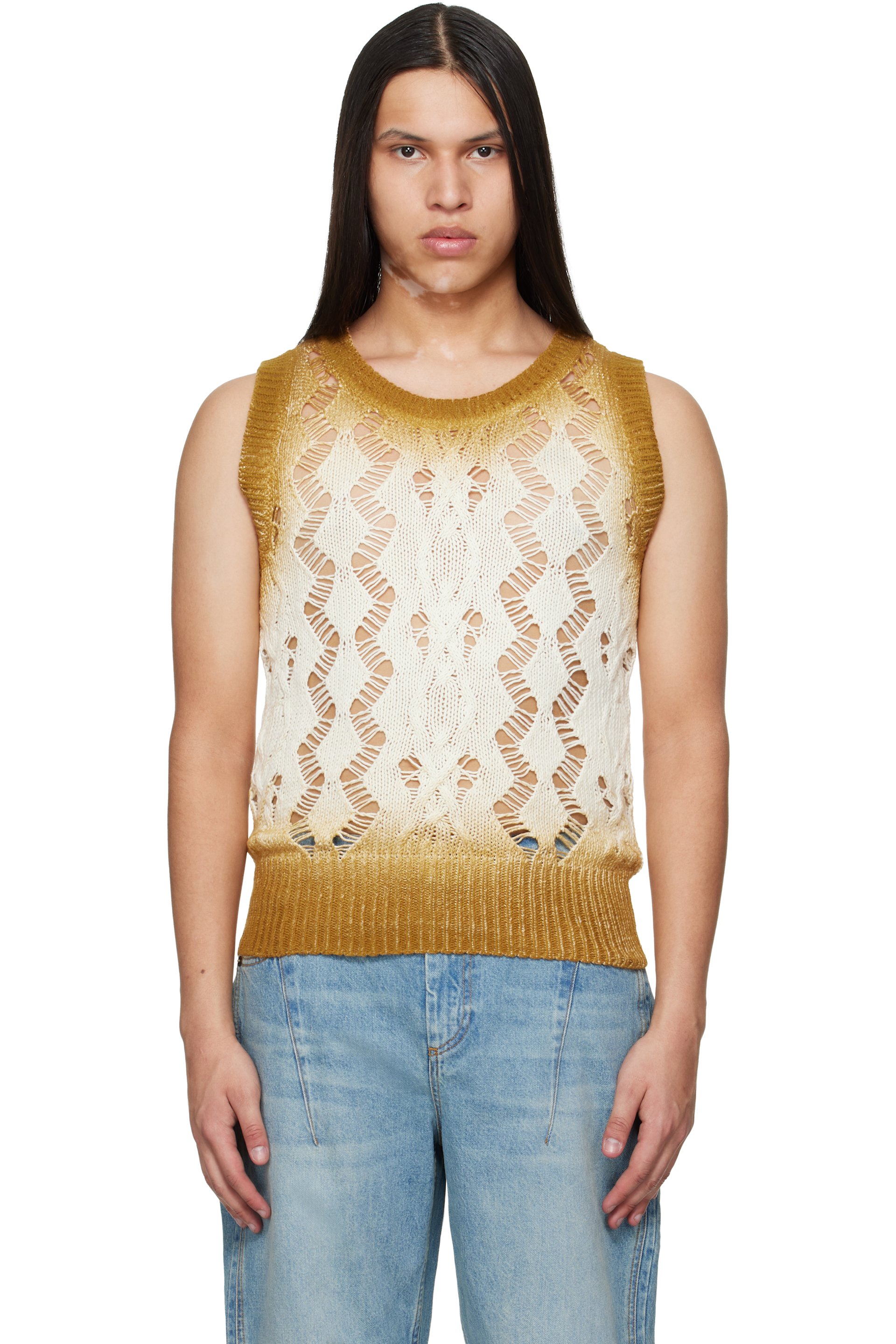 EGONlab - Tan & Off-White Textured Knit Tank Top