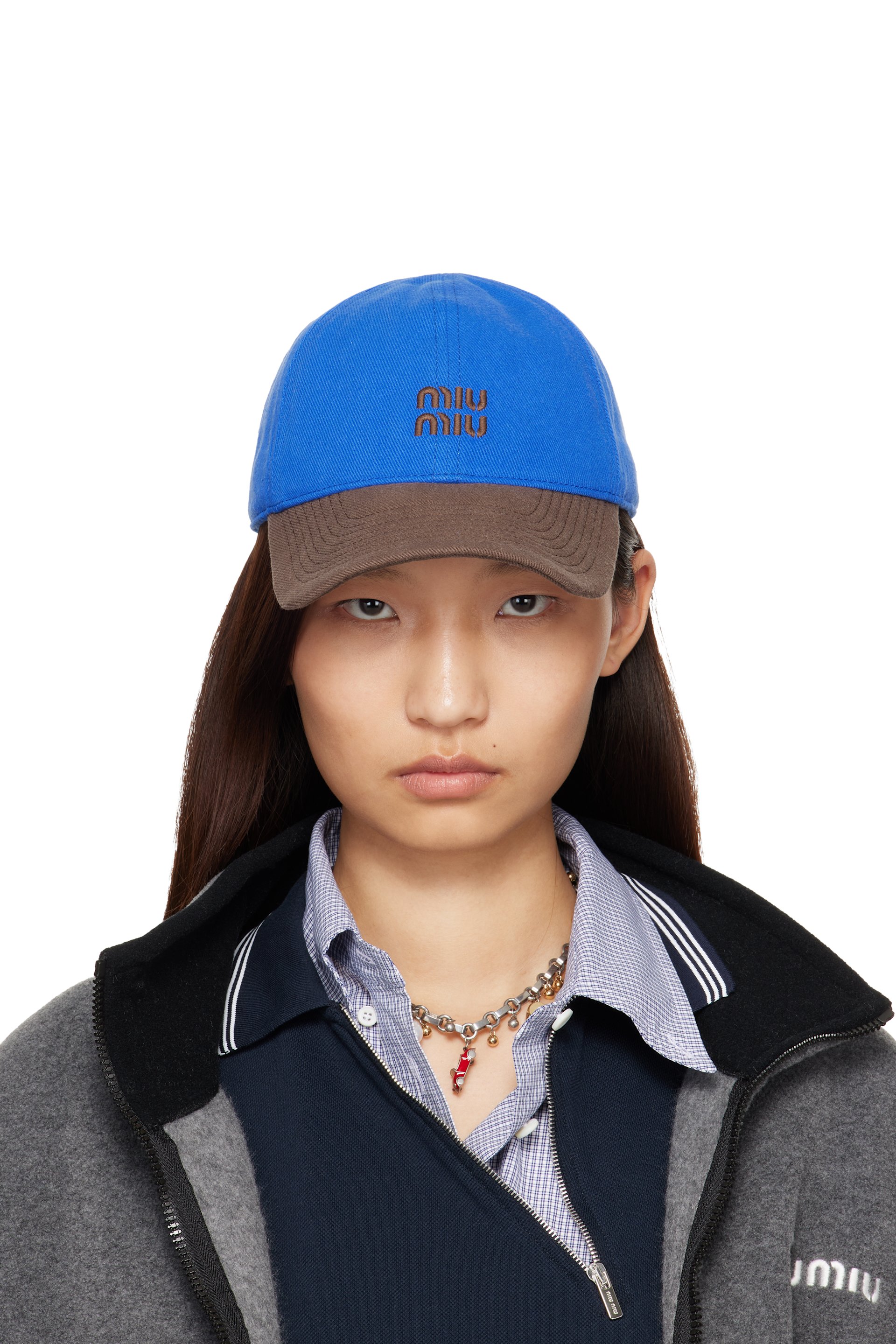 Miu Miu - Casquette de baseball bleue en drill