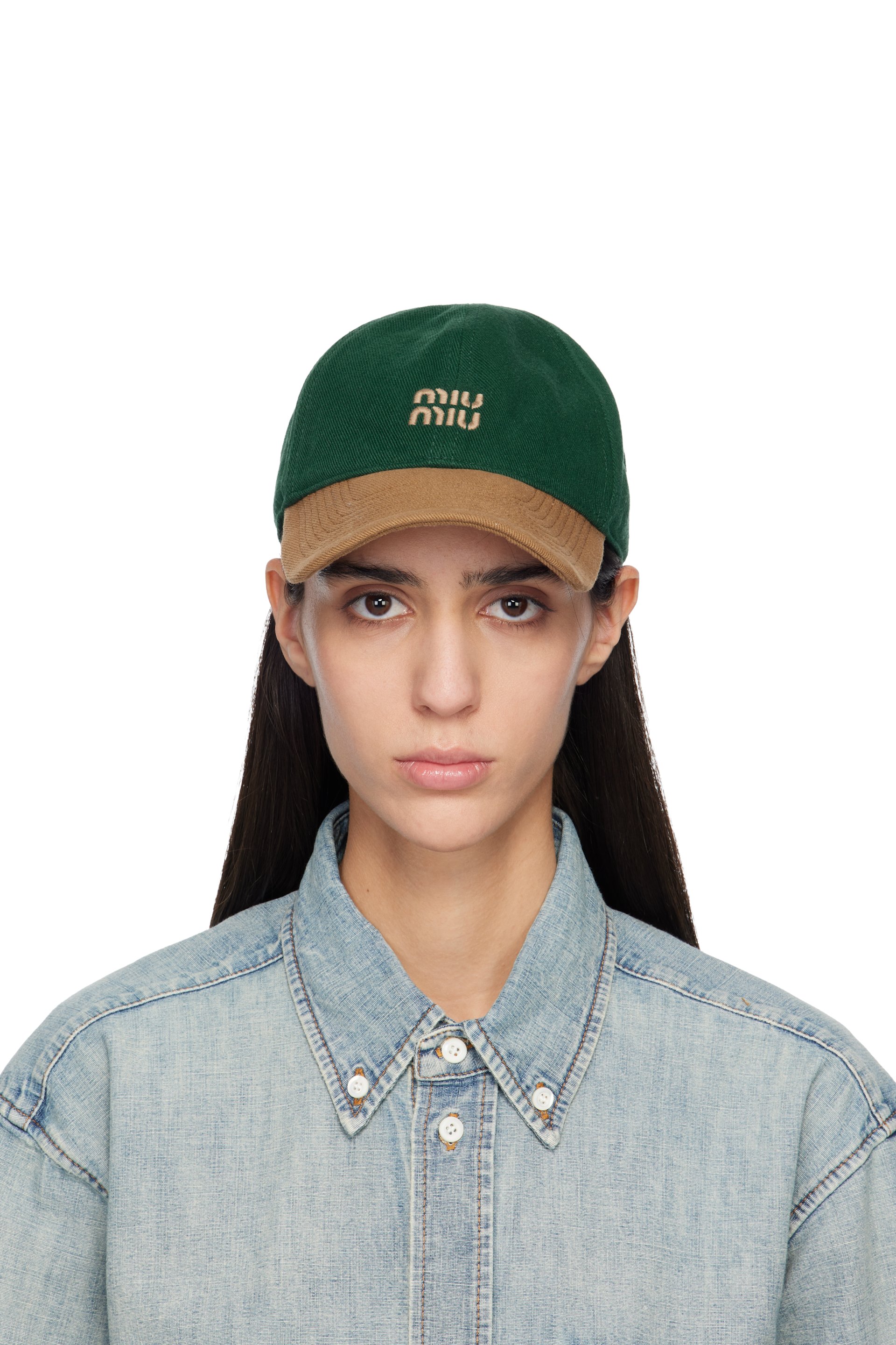 Miu Miu - Casquette de baseball verte en drill