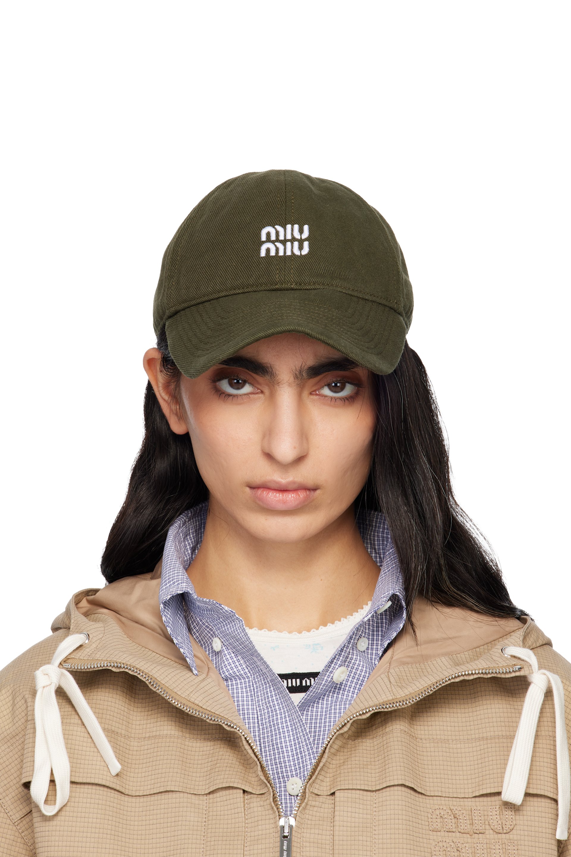 Miu Miu - Casquette de baseball kaki en denim