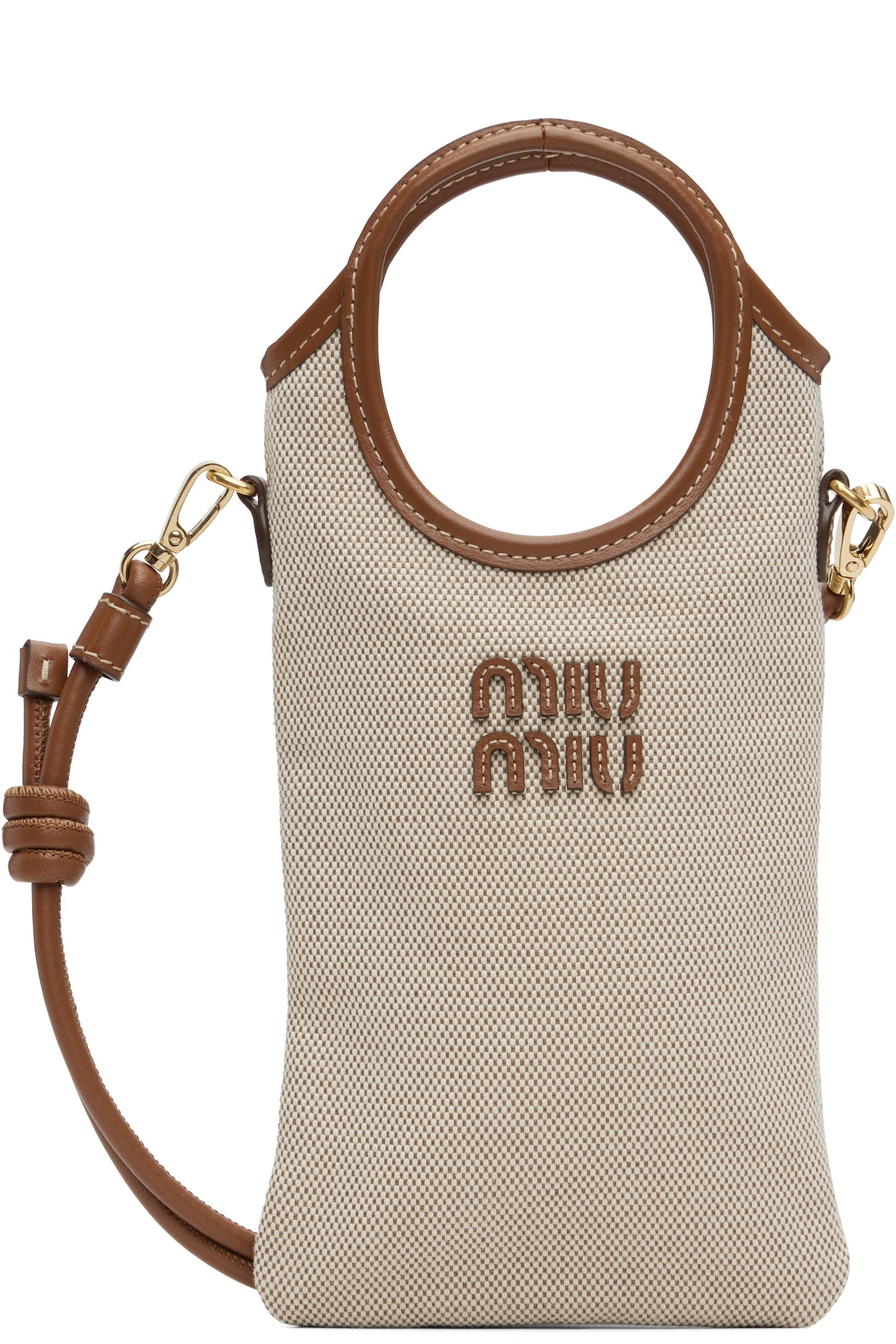 Miu Miu - Pochette pour téléphone beige en canevas