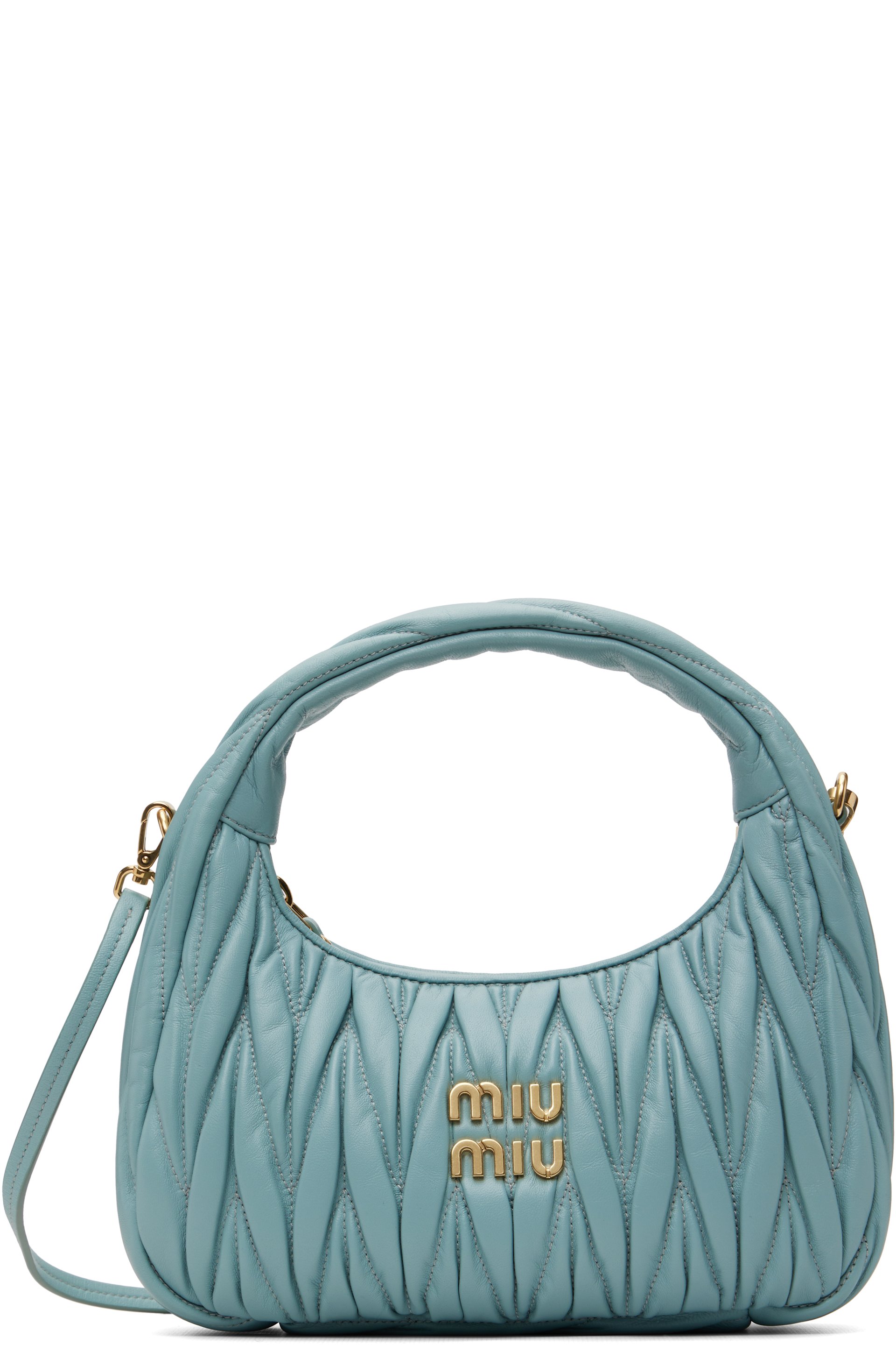 Miu Miu - Sac matelassé Wander bleu en cuir nappa