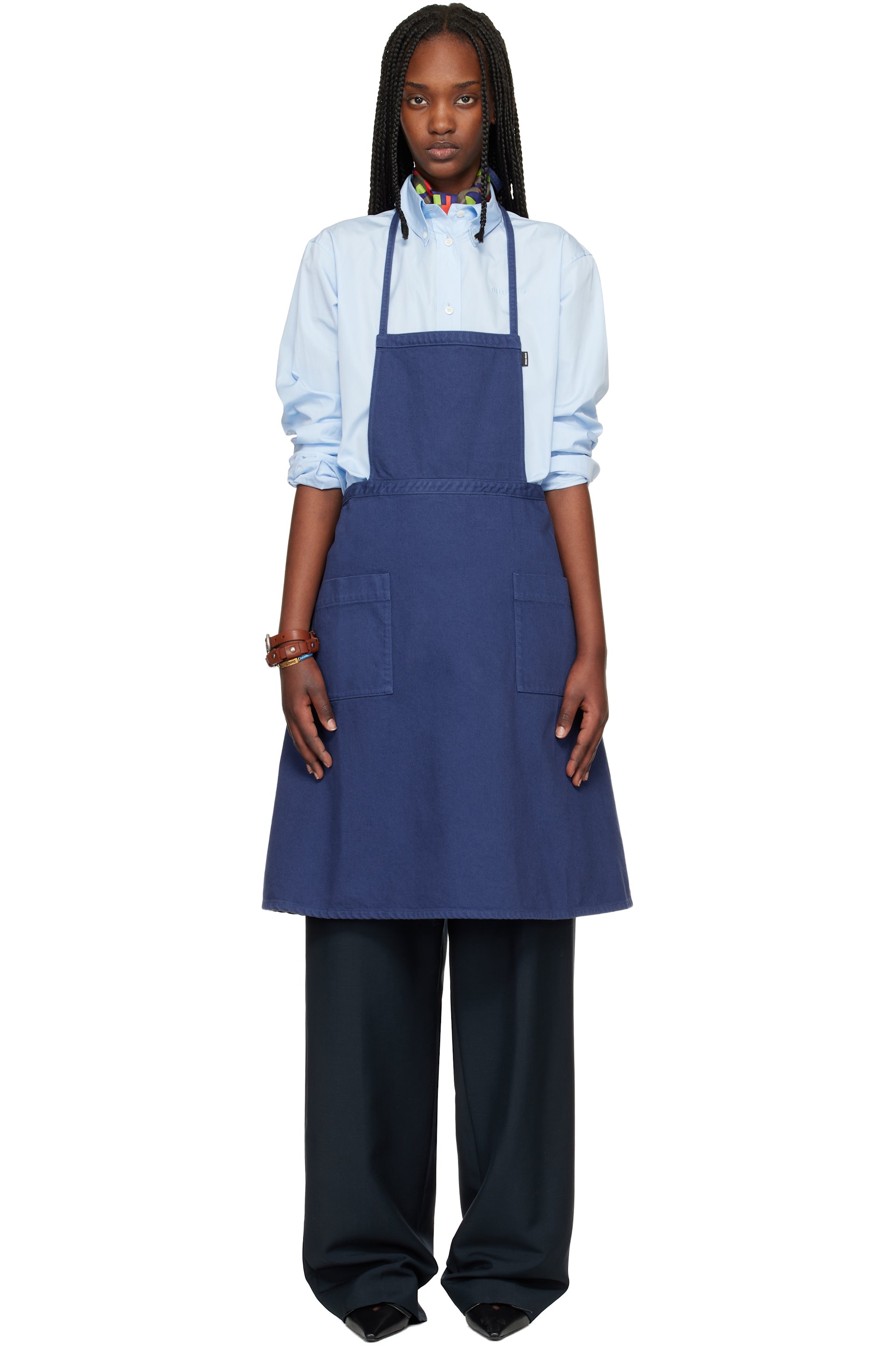 Miu Miu - Tablier teint en plongée bleu en gabardine