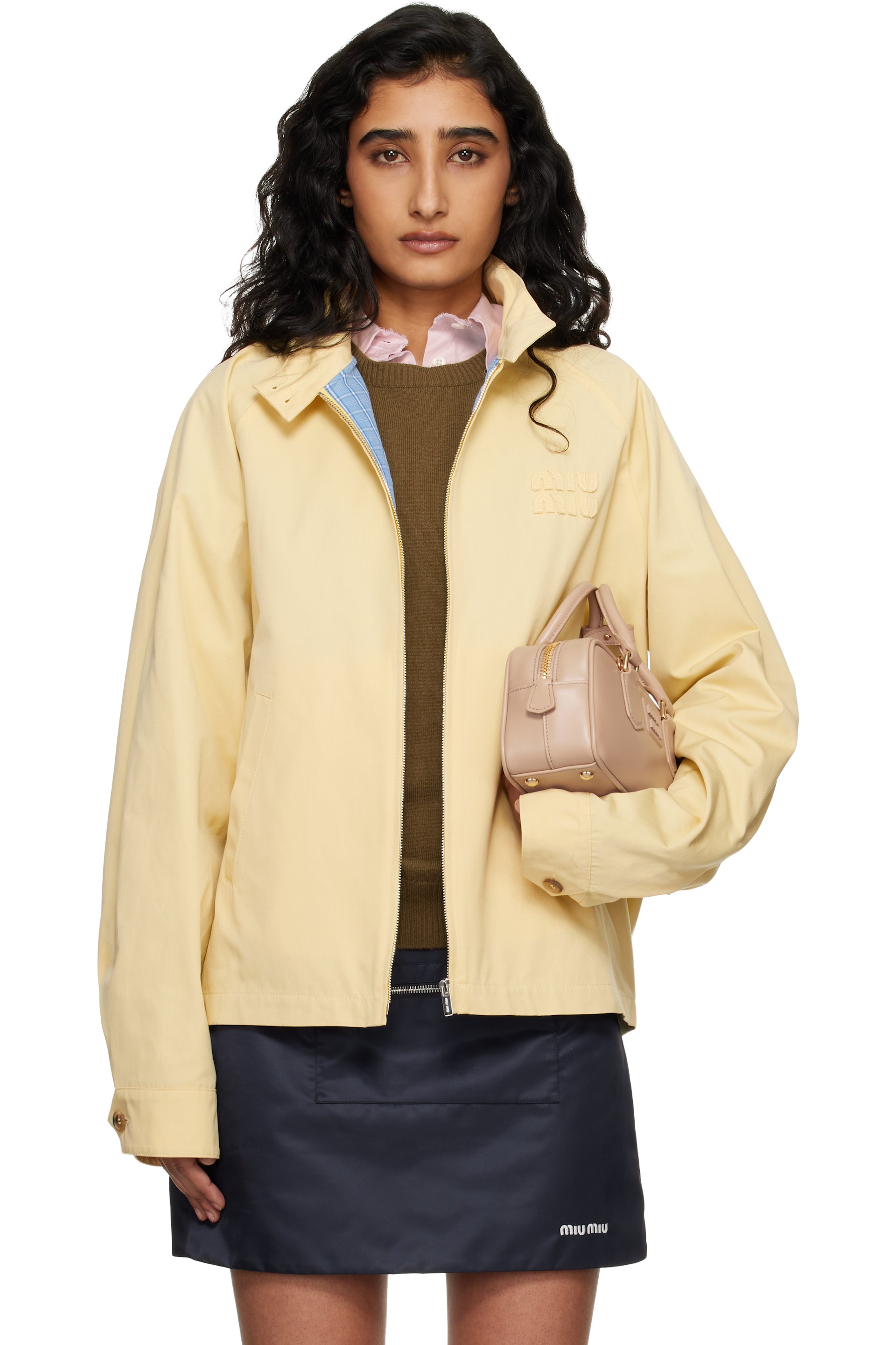 Miu Miu - Blouson jaune à appliqués à logo