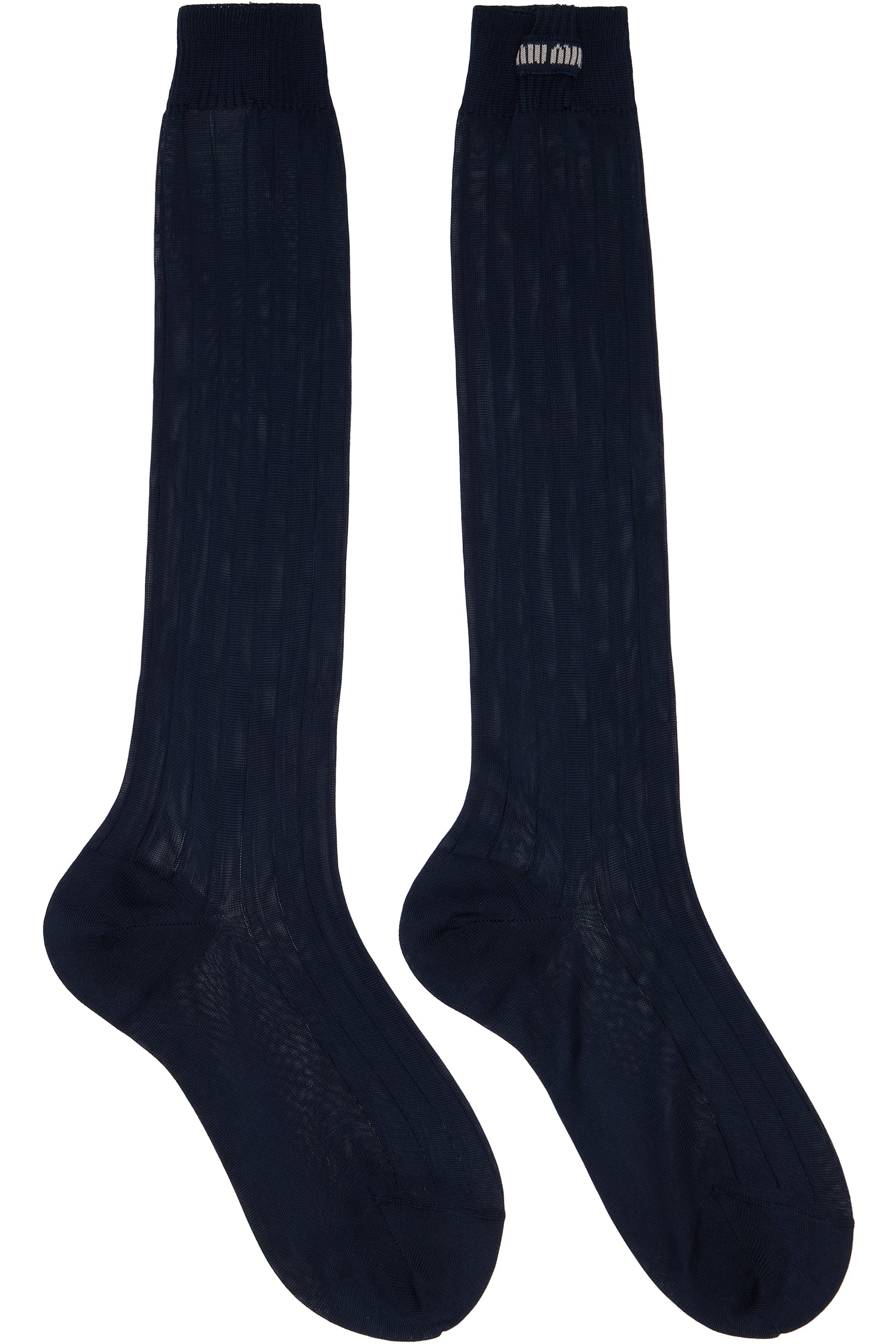 Miu Miu - Chaussettes bleu marine en jersey côtelé de soie