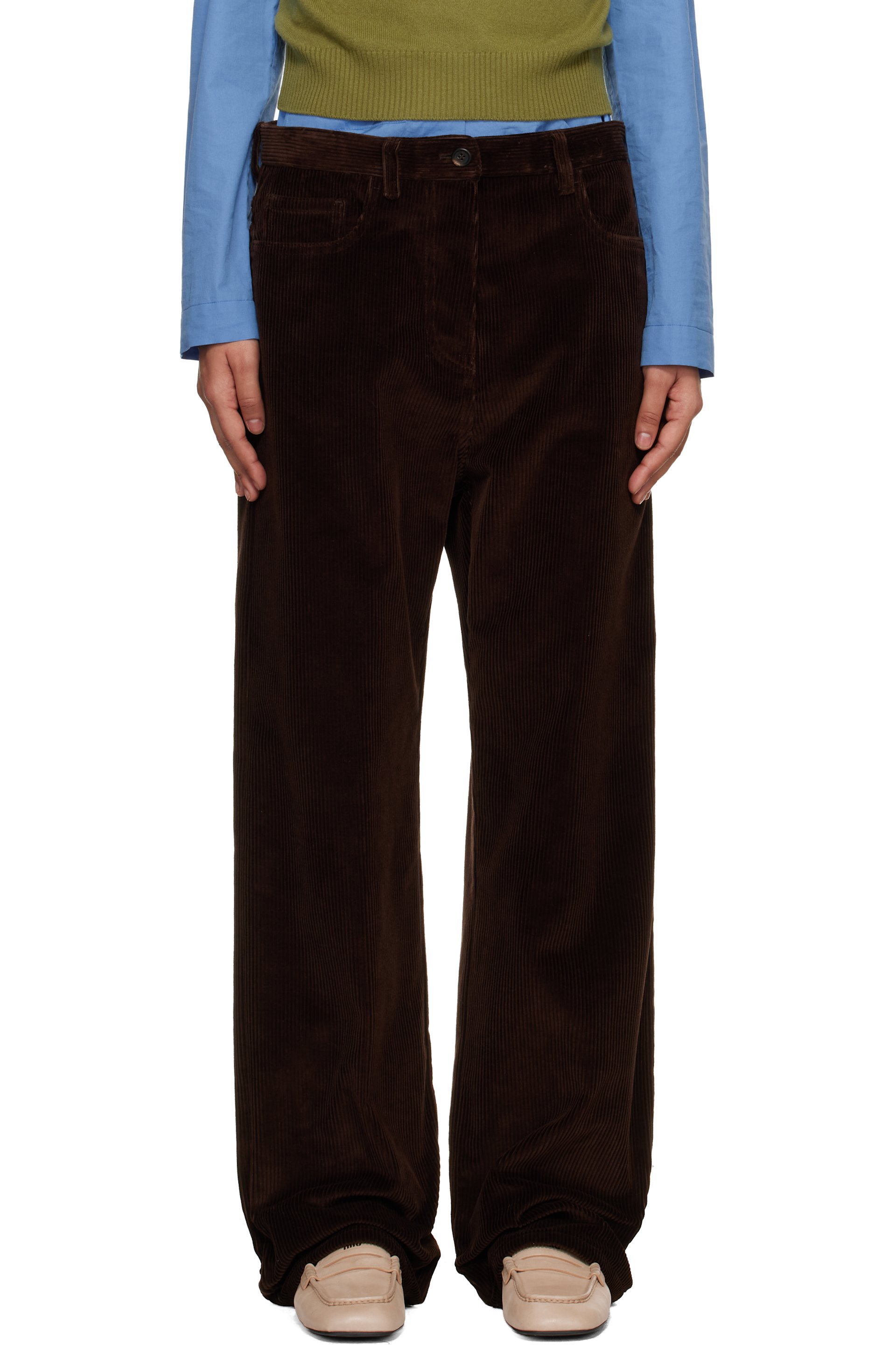 Miu Miu - Pantalon brun en velours côtelé