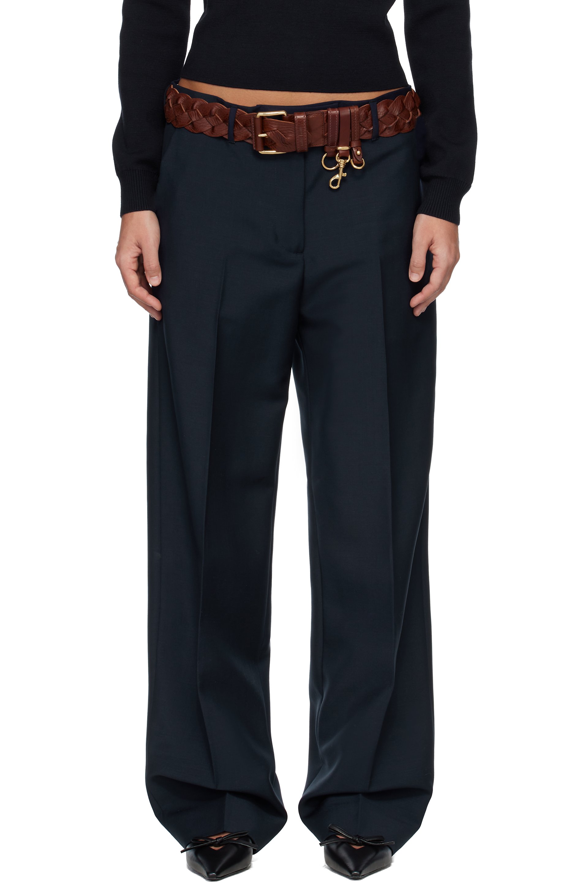 Miu Miu - Pantalon bleu marine en mohair kid