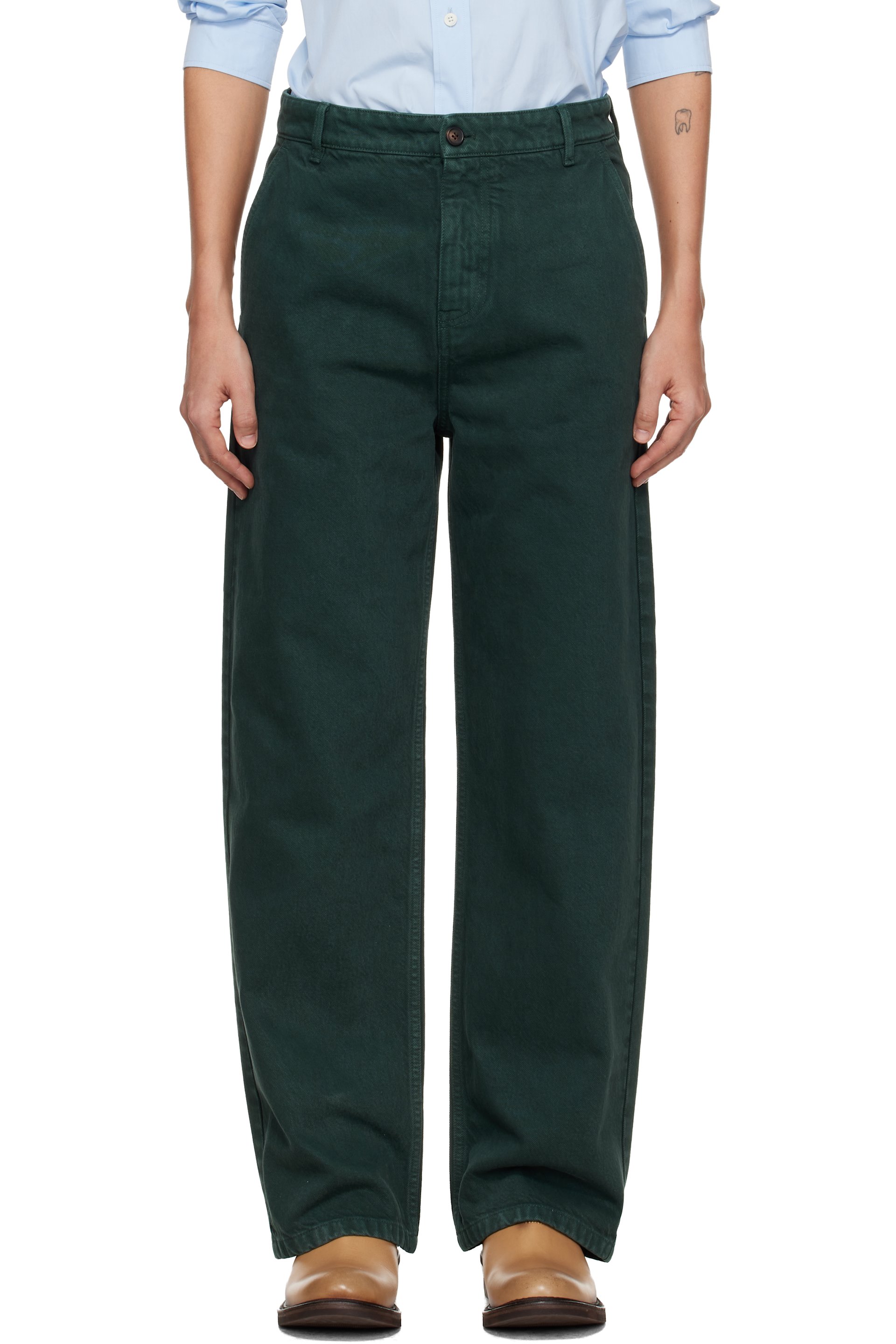 Miu Miu - Pantalon teint en plongée vert en gabardine