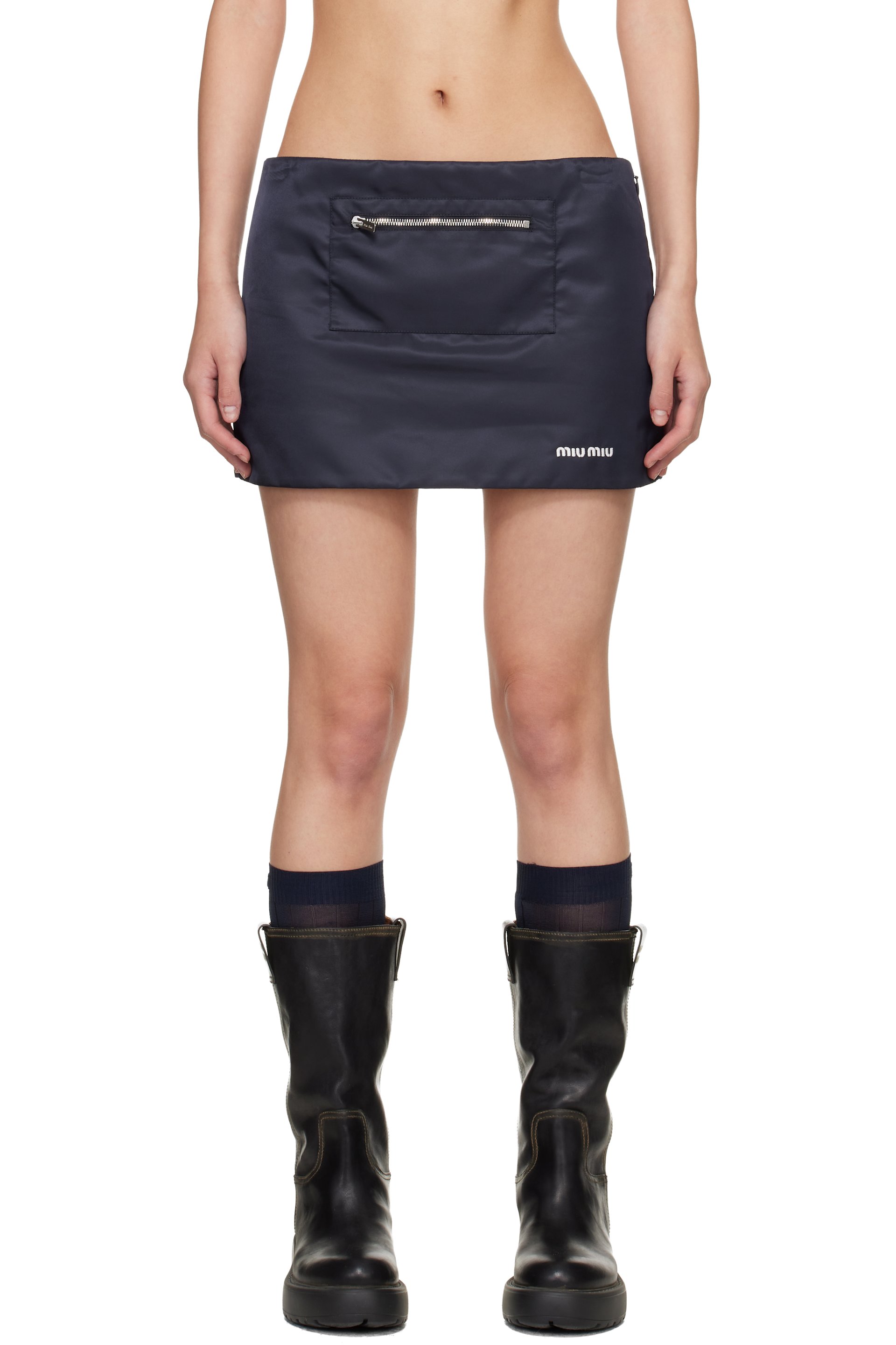 Miu Miu - Minijupe bleu marine en gazar technique à doublure en molleton