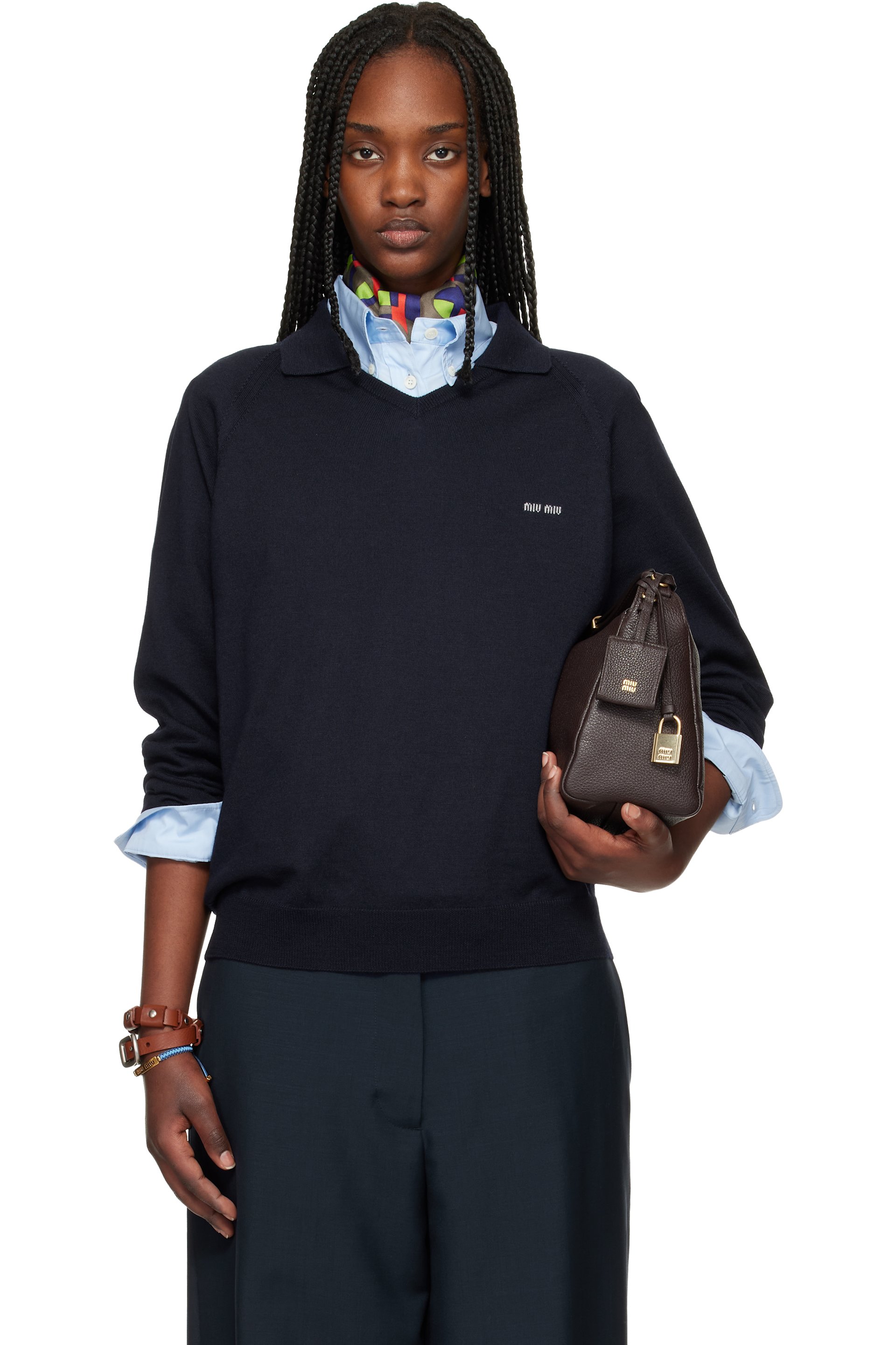 Miu Miu - Polo bleu marine en laine