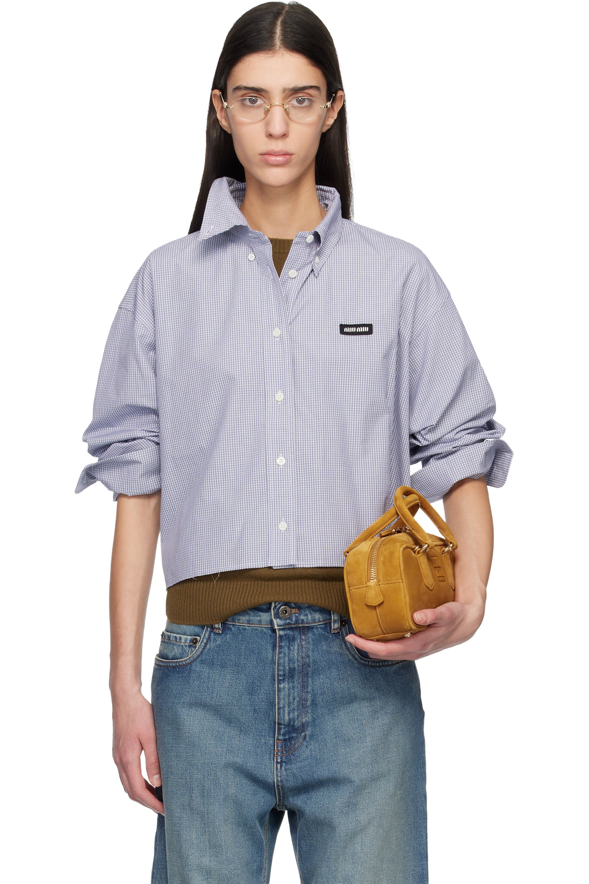 Miu Miu - Chemise bleu marine en popeline