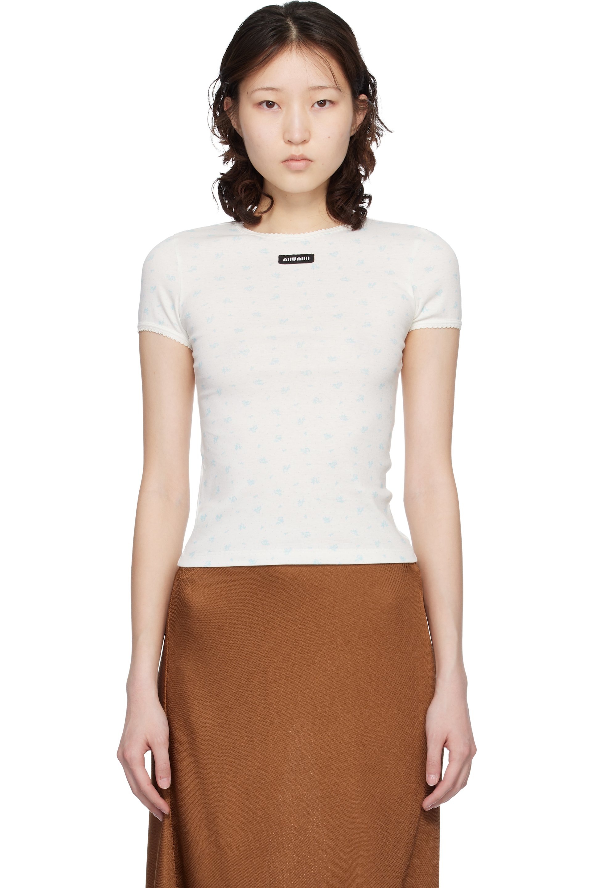 Miu Miu - T-shirt blanc cassé en jersey