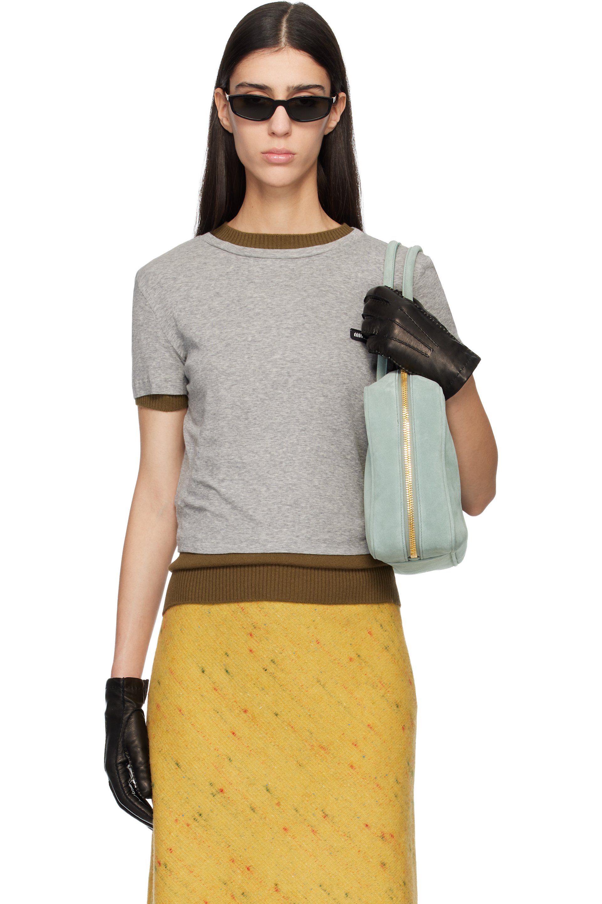 Miu Miu - T-shirt gris en jersey côtelé