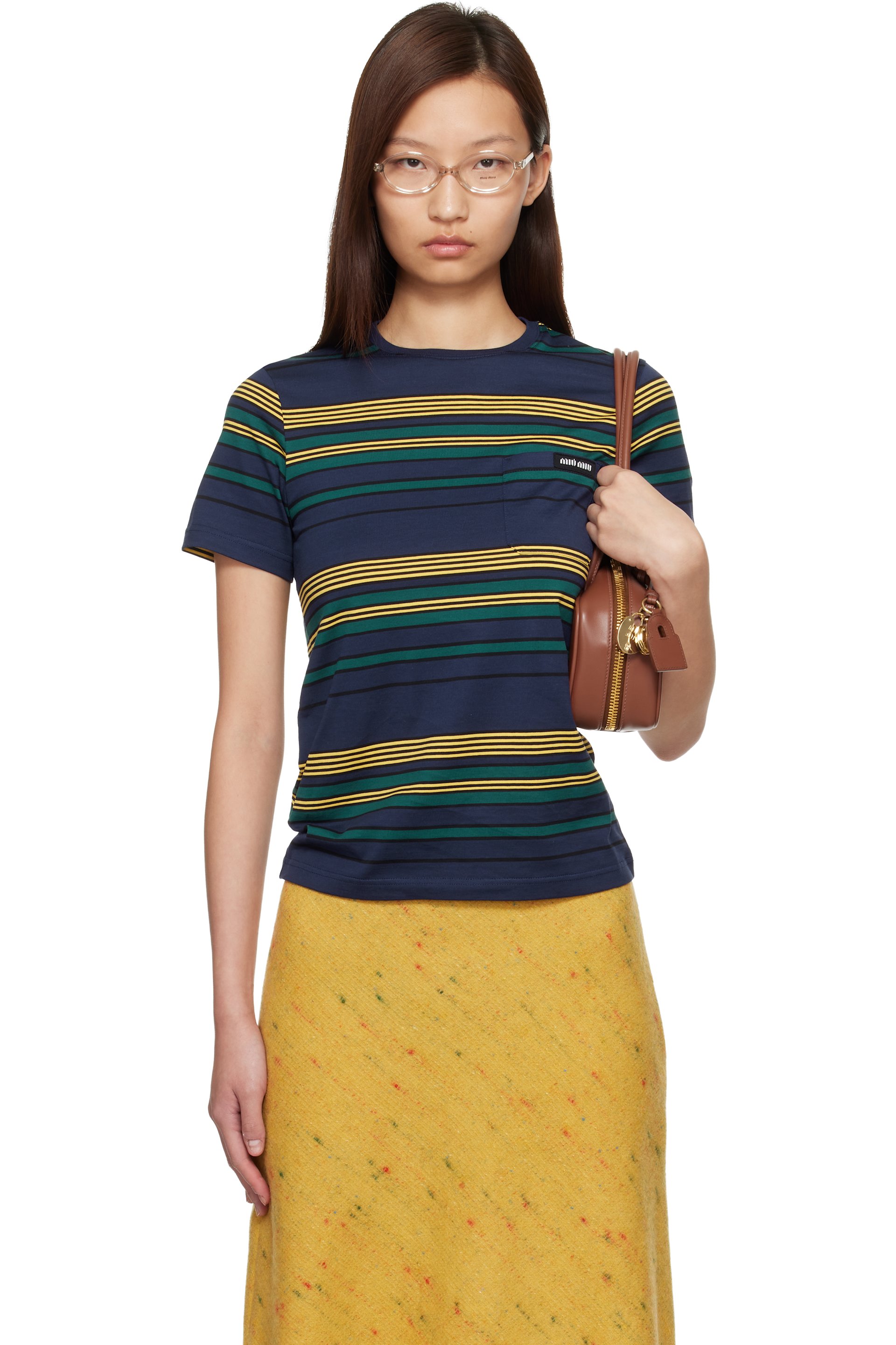 Miu Miu - T-shirt bleu marine en jersey à rayures