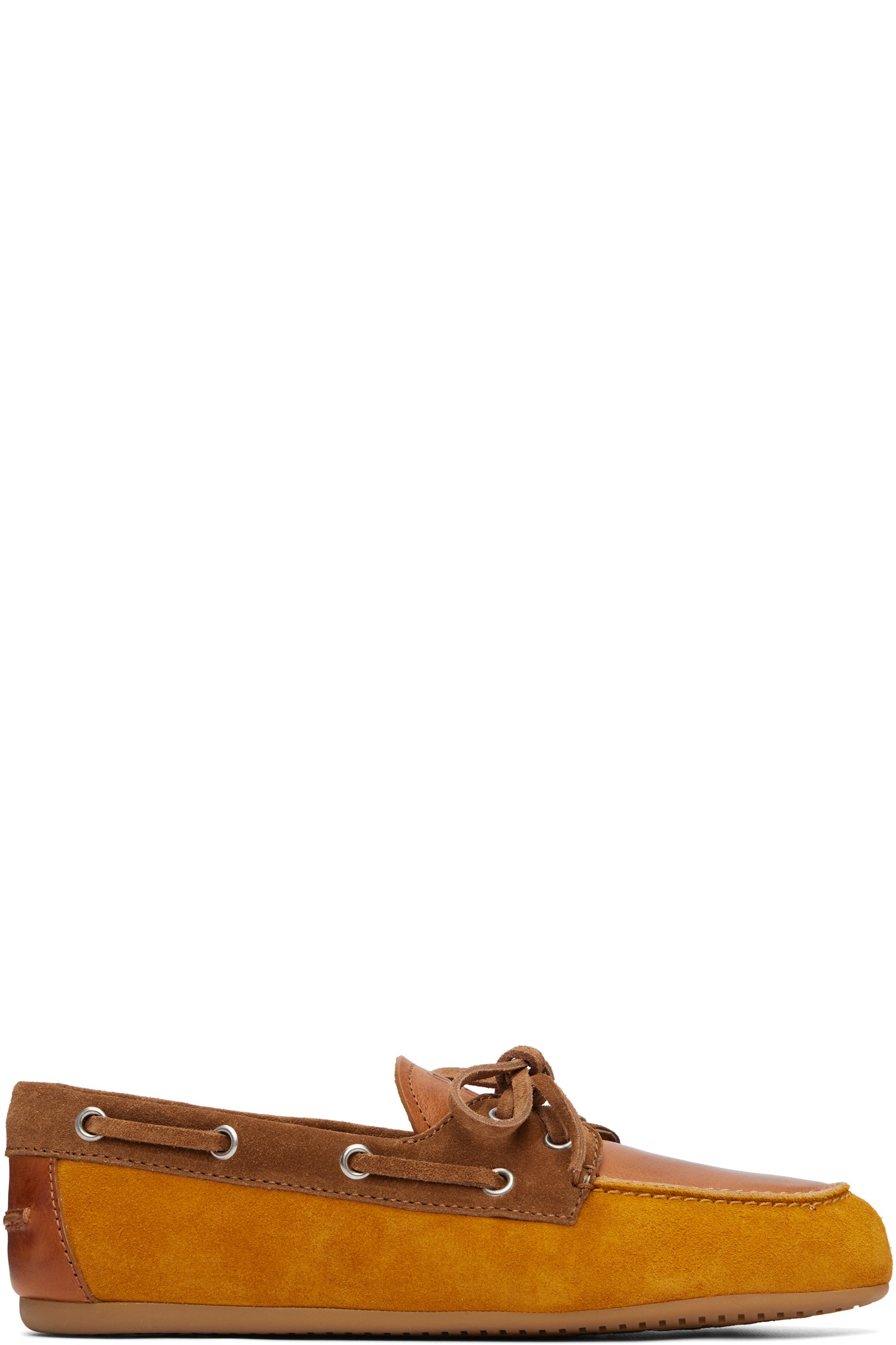 Miu Miu - Chaussures bateau Deck brun clair en suède à effet délavé