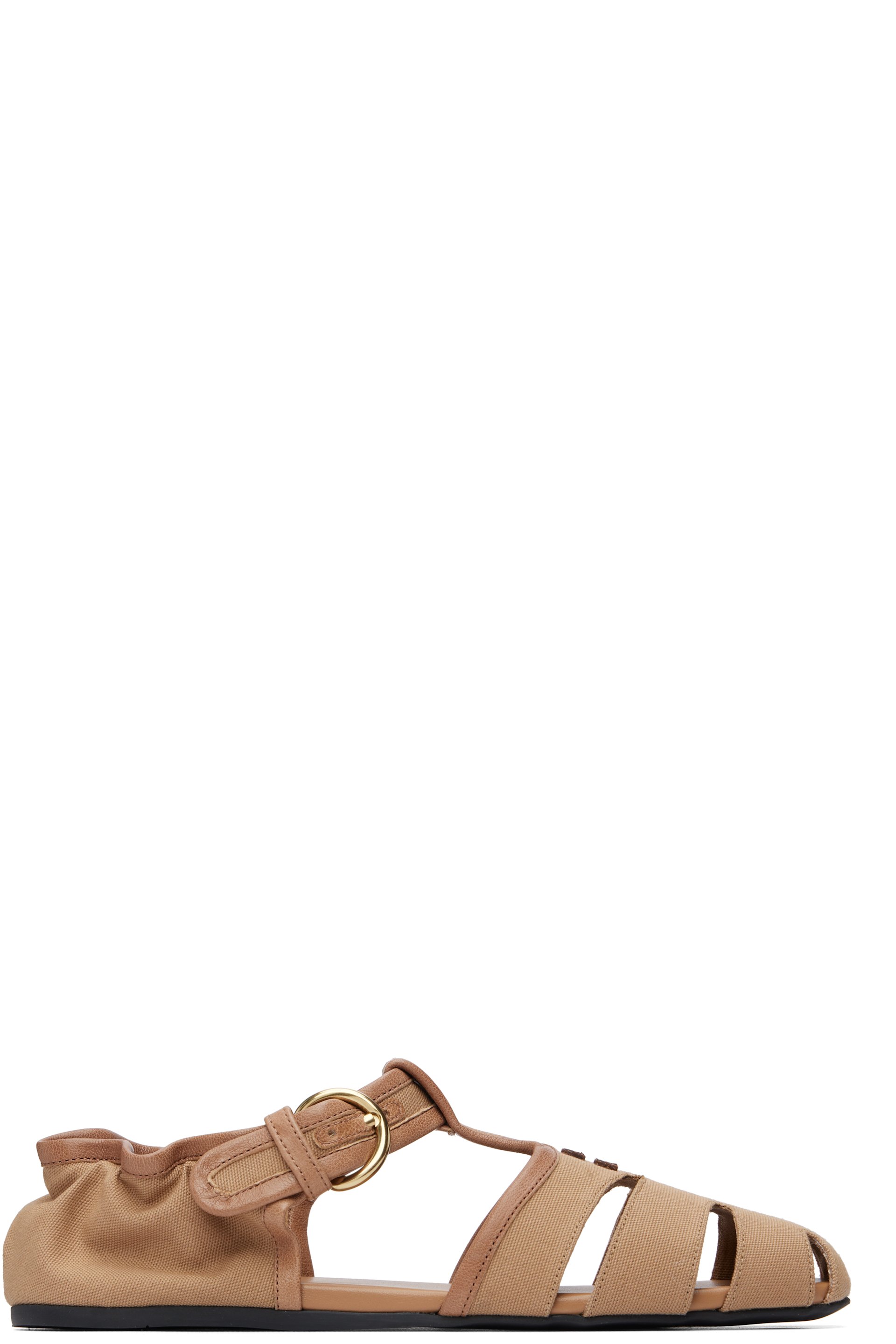 Miu Miu - Sandales style pêcheur Ruches beiges en cuir nappa et en coton