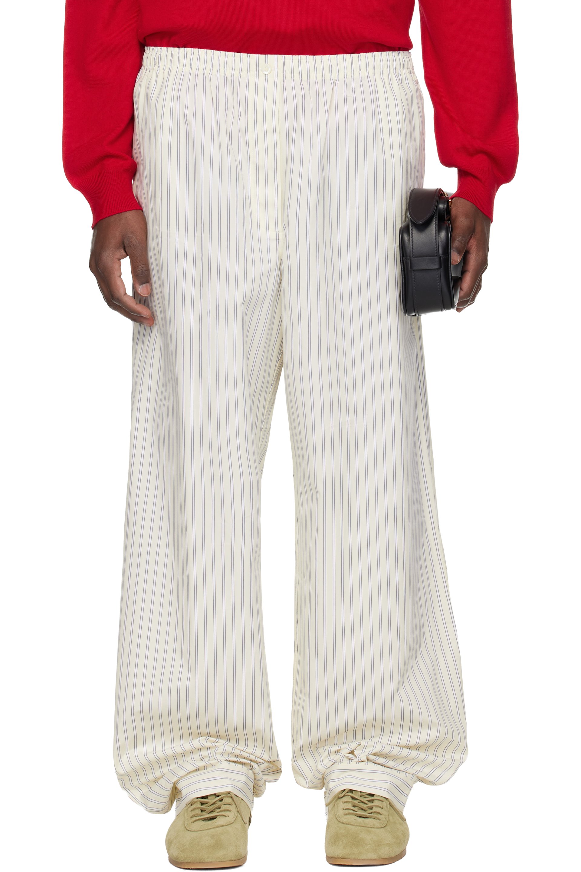 Miu Miu - Pantalon de pyjama blanc cassé en popeline à rayures