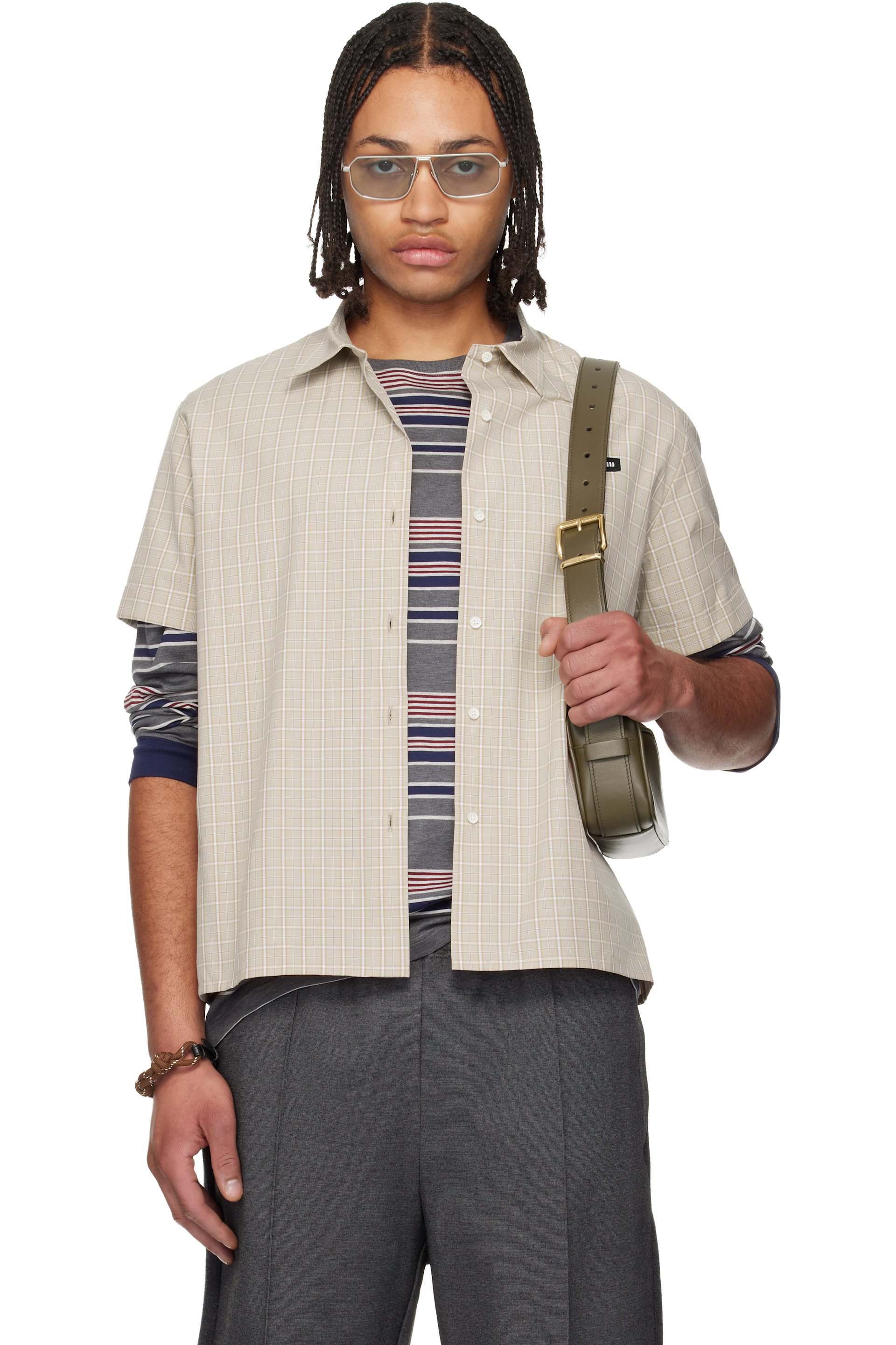 Miu Miu - Chemise beige en popeline à carreaux