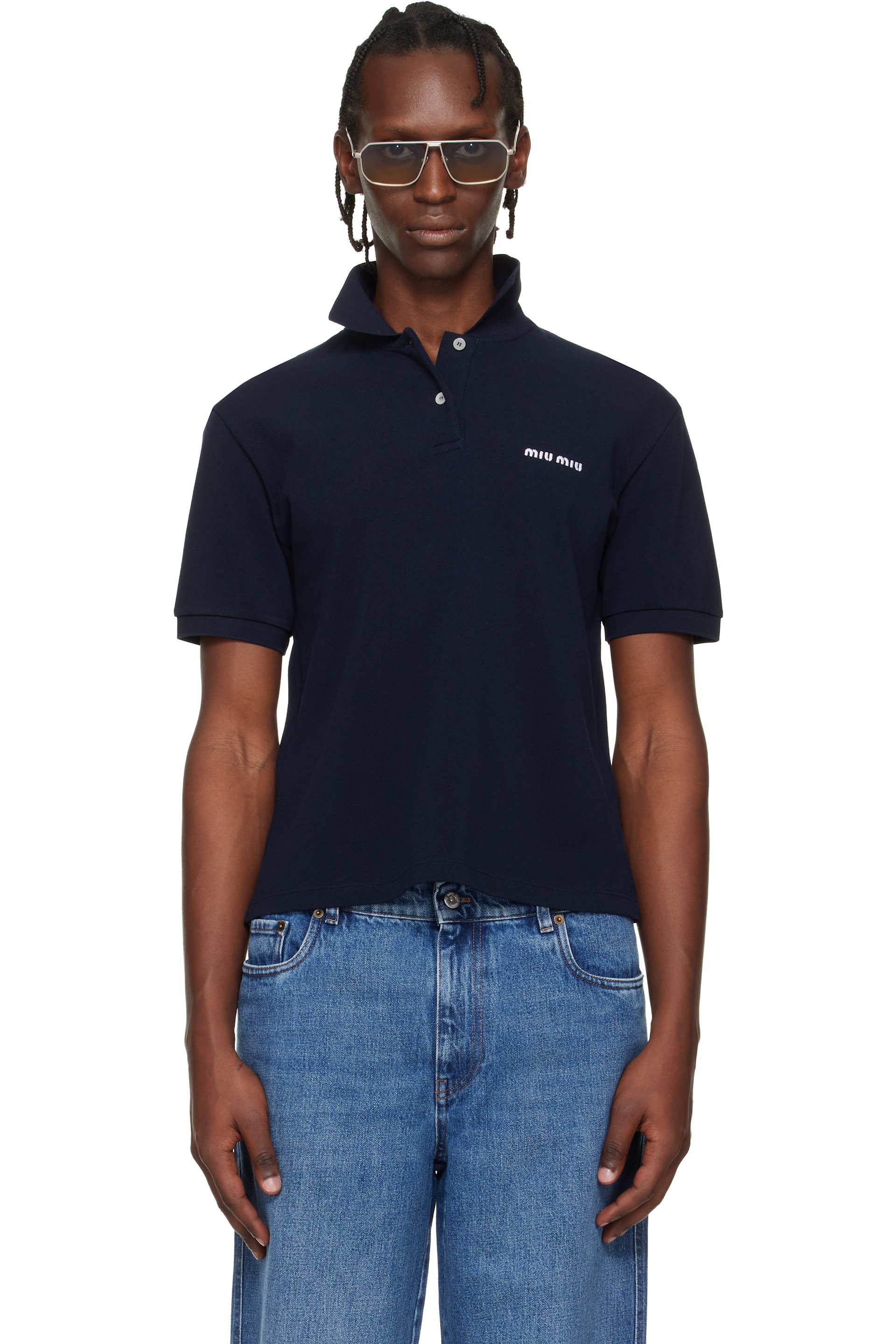 Miu Miu - Navy Cotton Piqué Polo