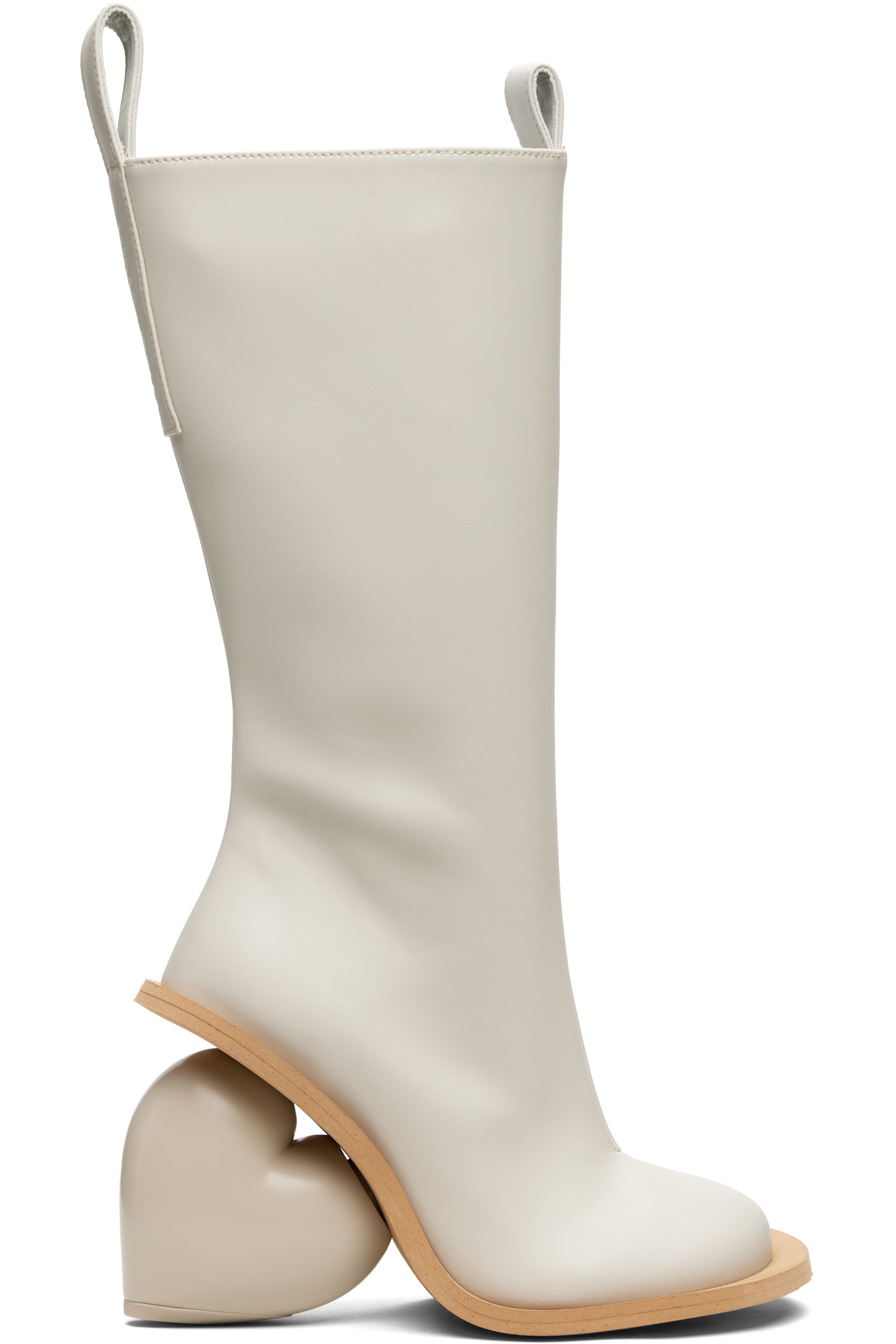 YUME YUME - Bottes hautes blanc cassé à talon en forme de cœur exclusives à SSENSE