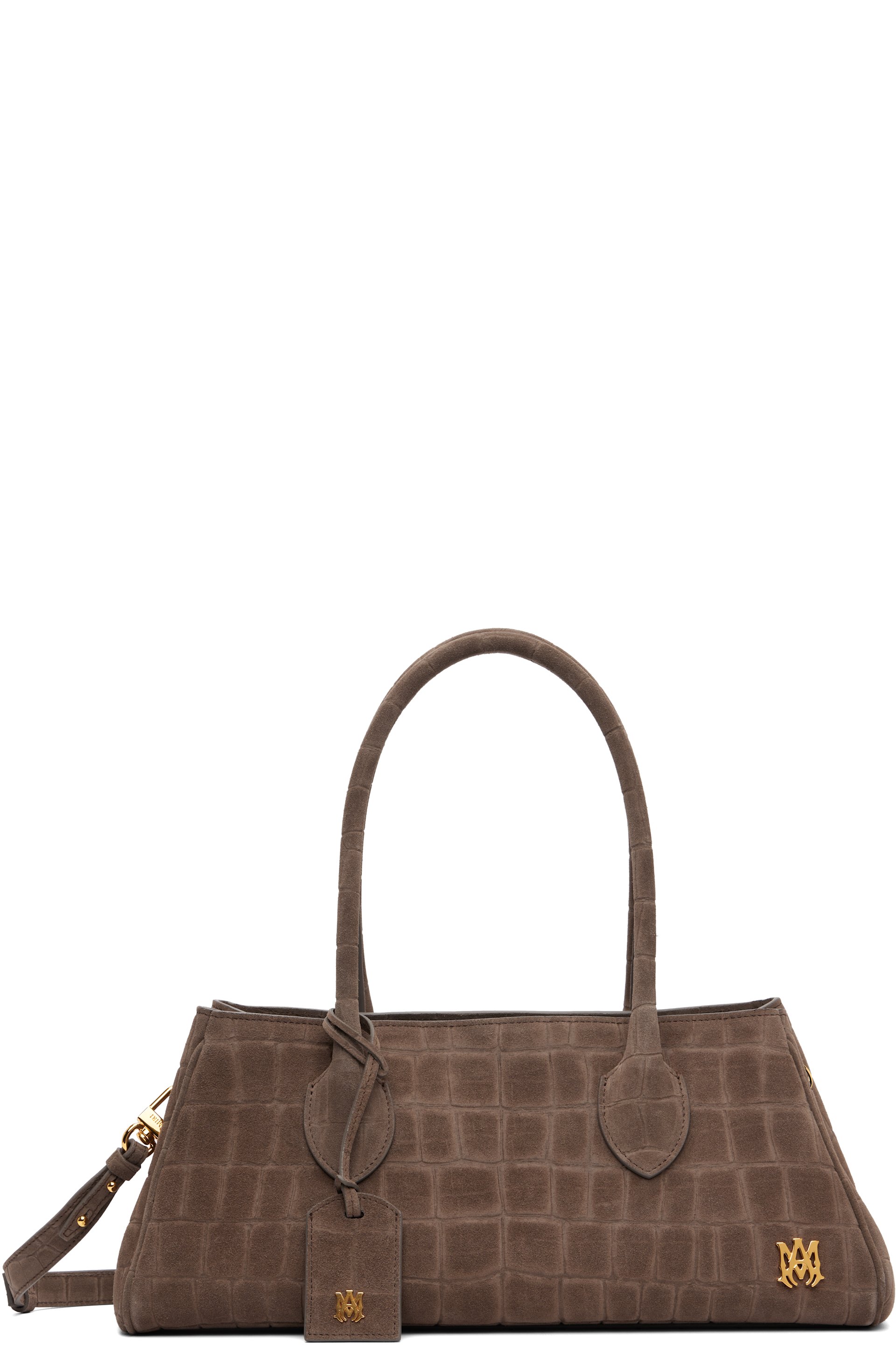AMIRI - Sac porté épaule Honey 40 brun en suède gaufré façon croco