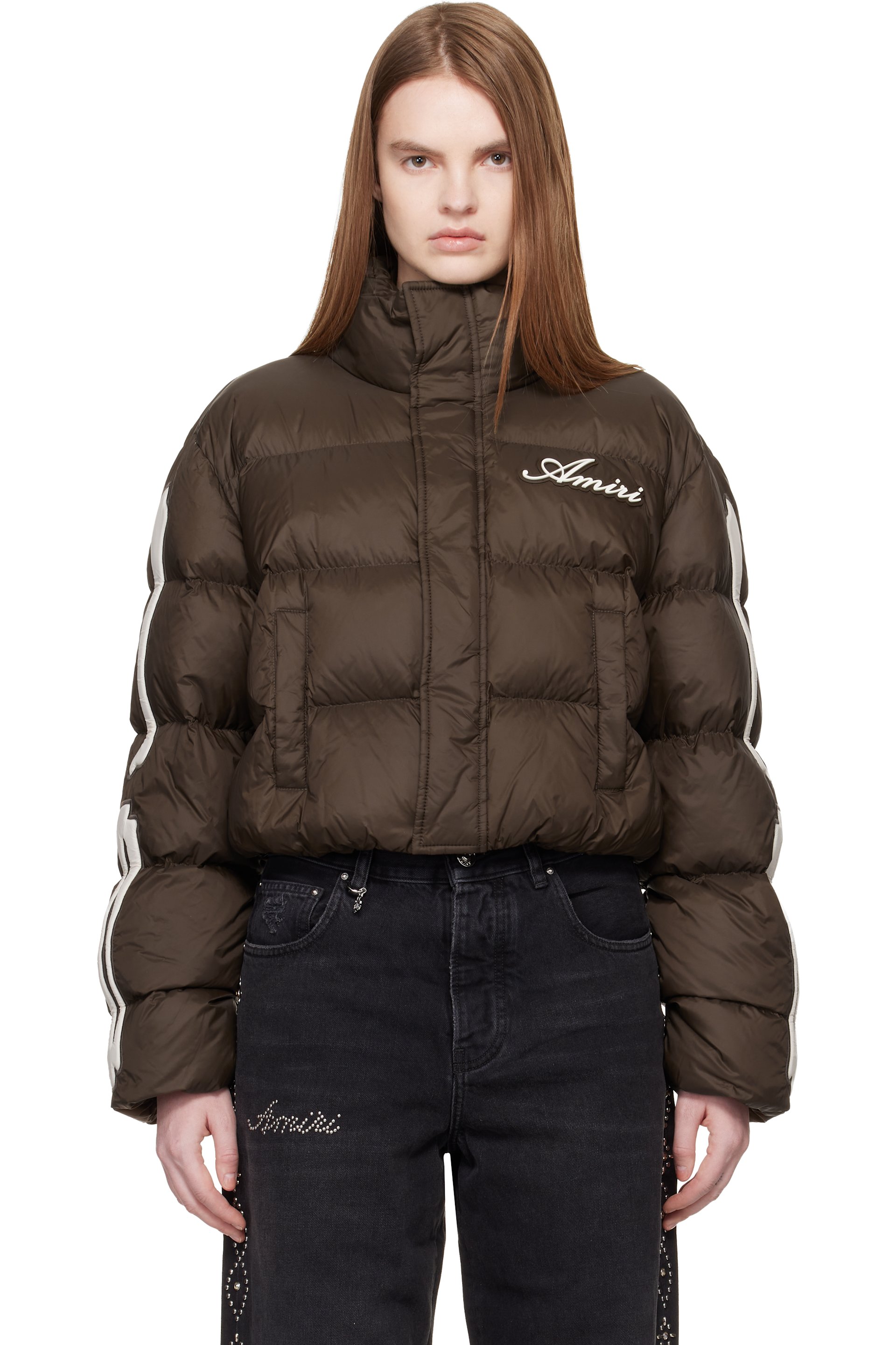 AMIRI: Brown Bones Cropped Down Jacket | SSENSE