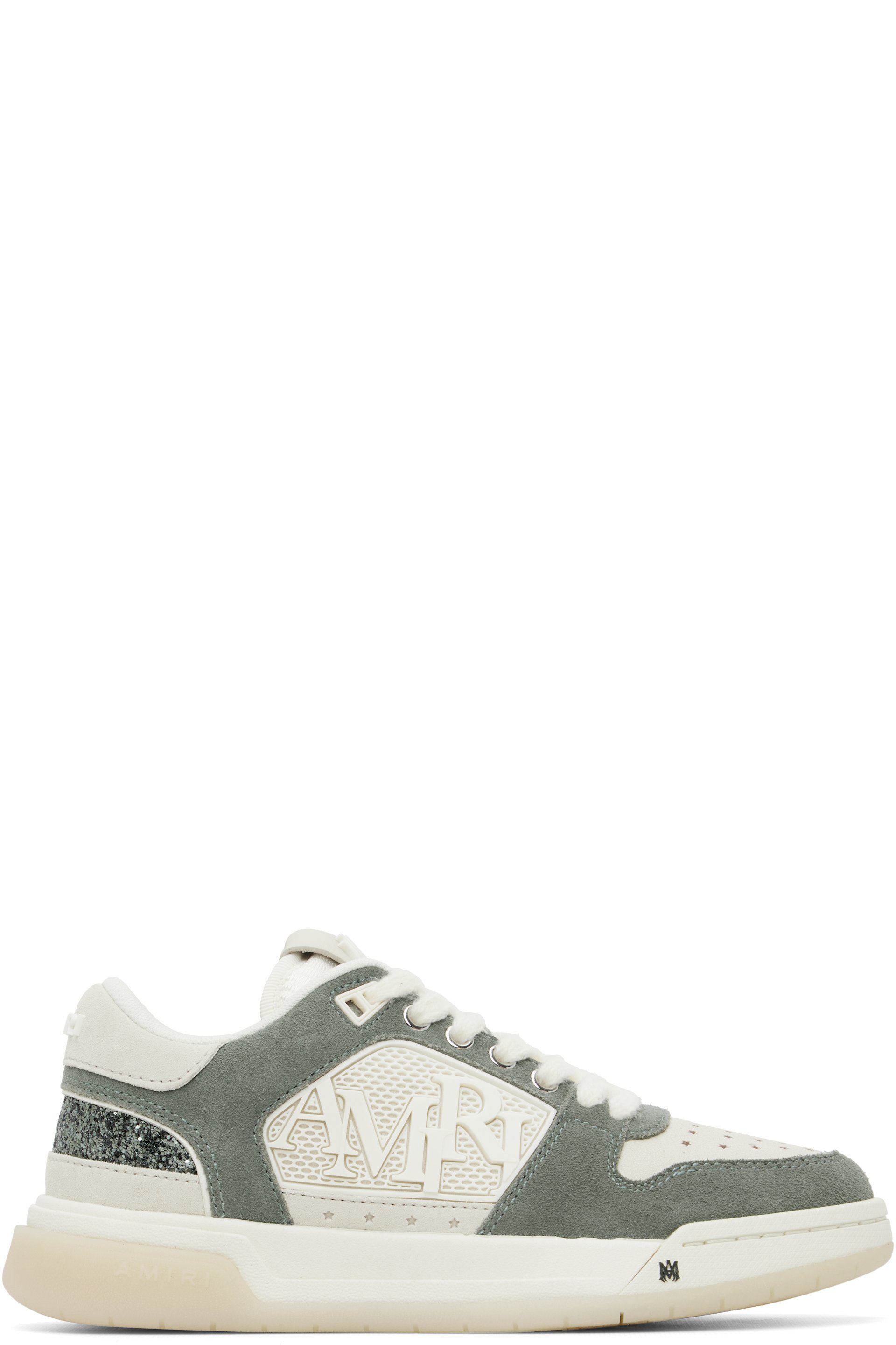 AMIRI - Baskets basses vert et blanc cassé à garniture scintillante