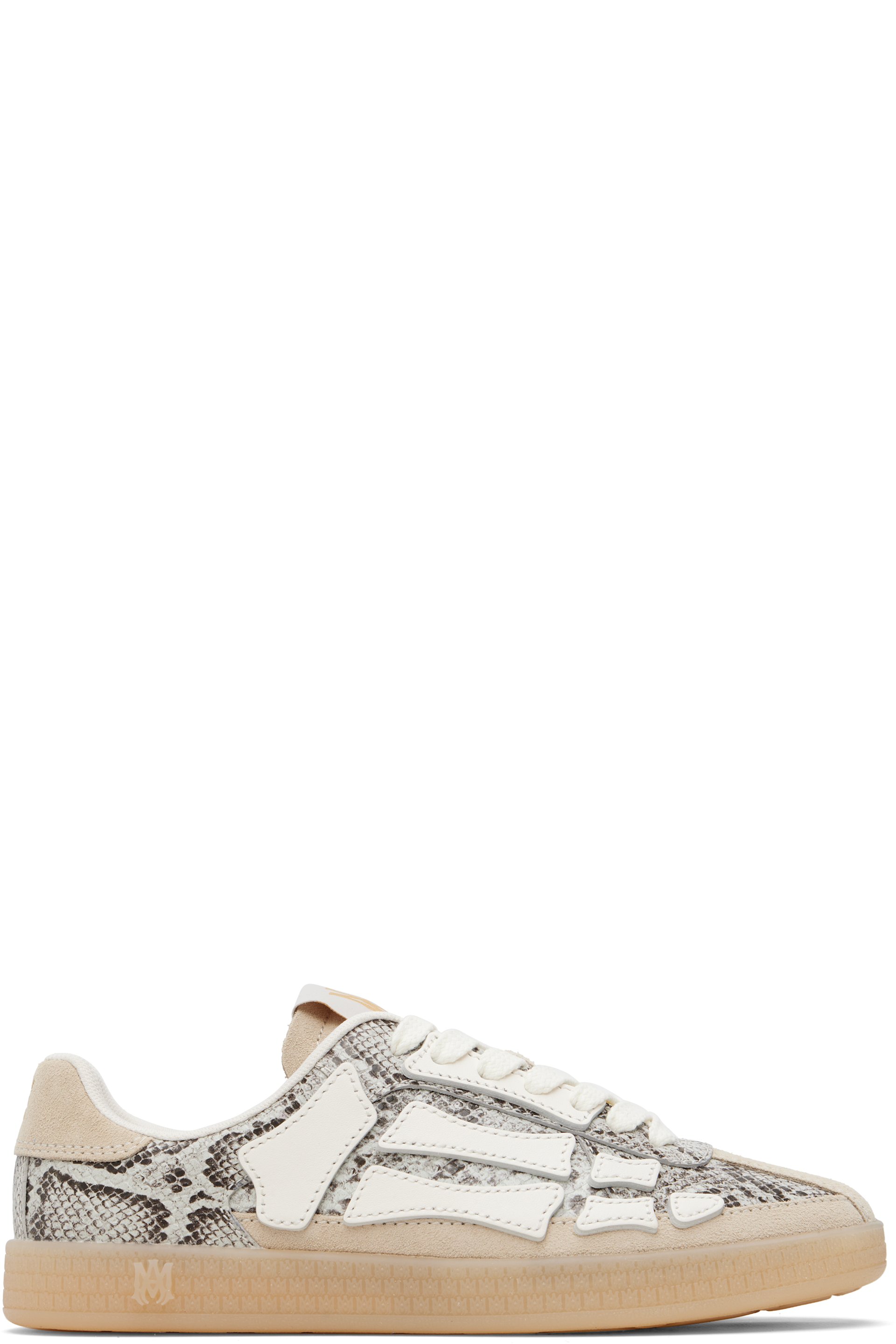 AMIRI - Baskets blanc cassé en cuir gaufré façon serpent à appliqué d'os