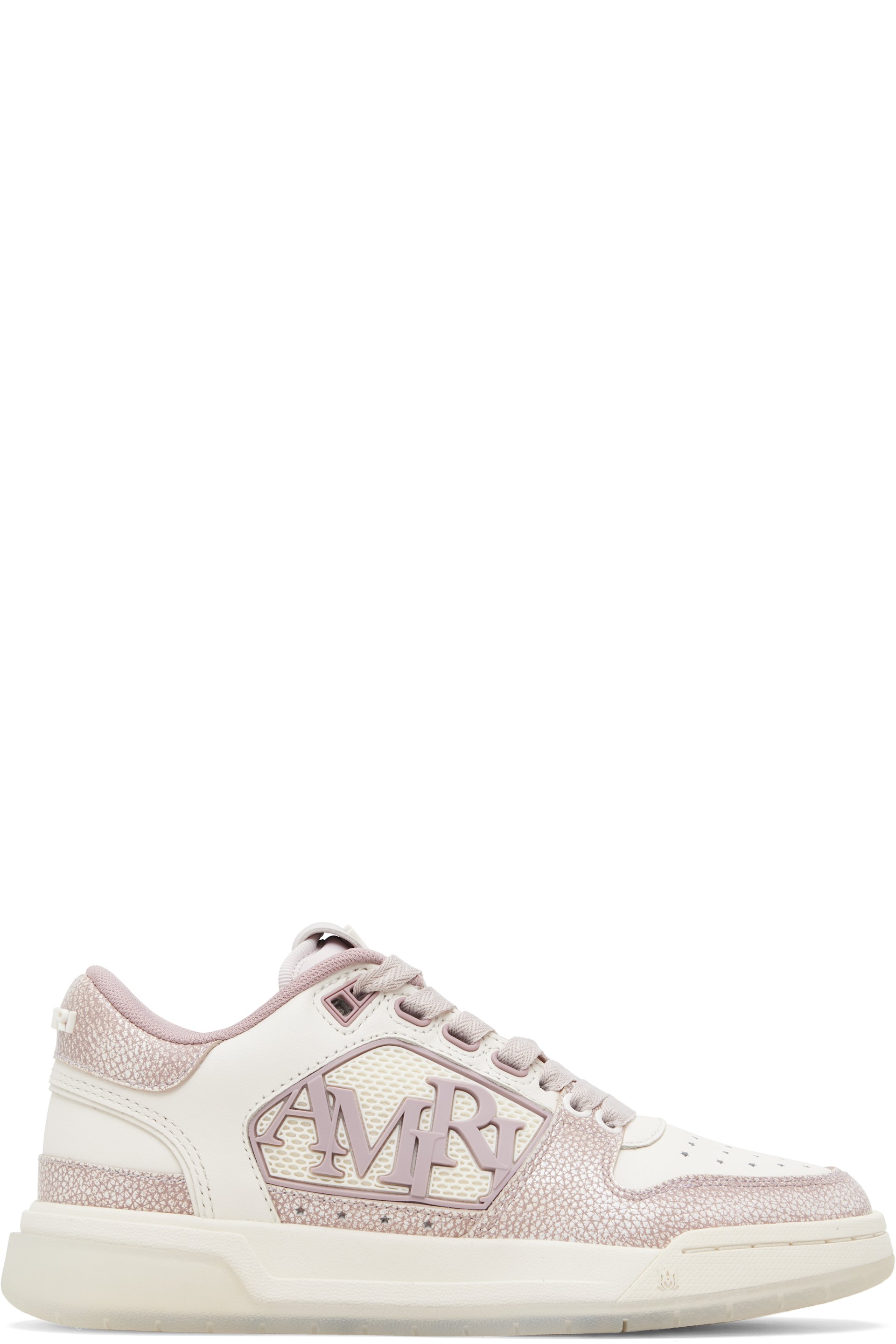AMIRI - Baskets basses rose et blanc cassé en cuir grainé