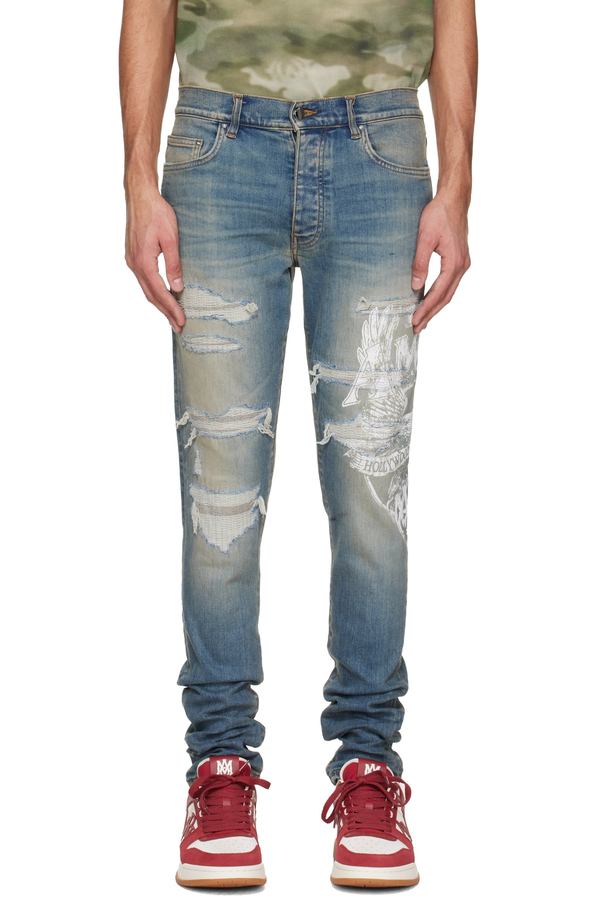 AMIRI - Blue AMIRI Eagle Repair Skinny Jeans