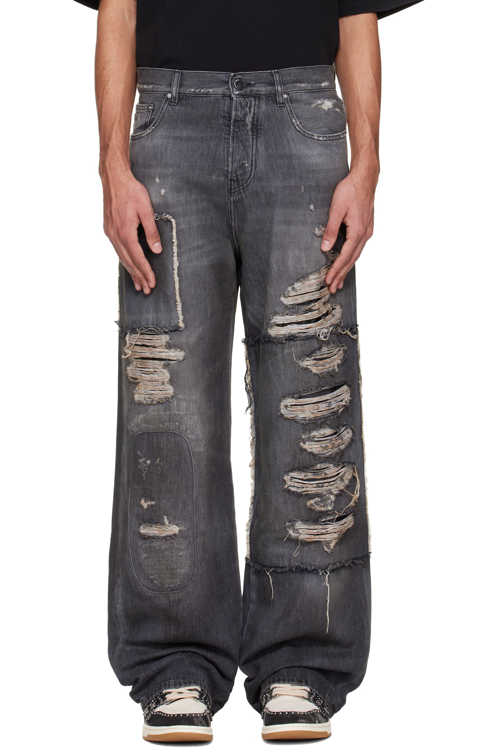 AMIRI - 블랙 카펜터 리페어 배기 데님 진