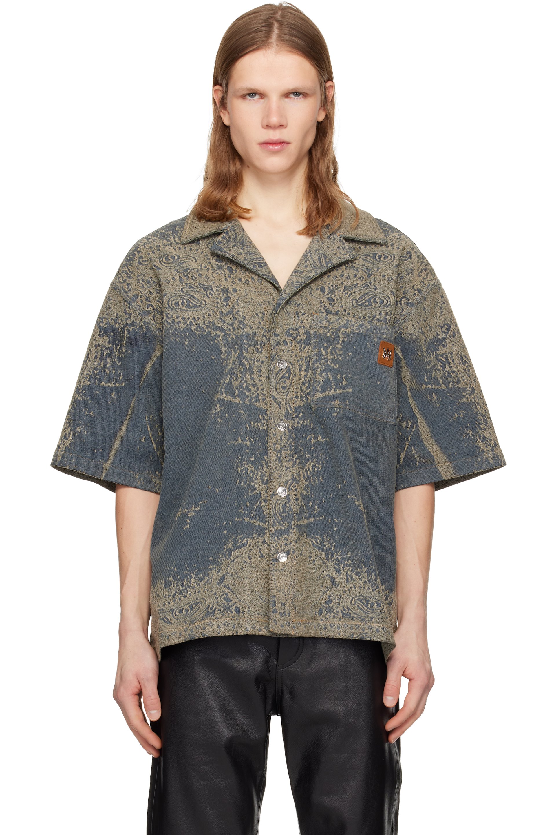 AMIRI - Blue Faded Bandana Denim Shirt