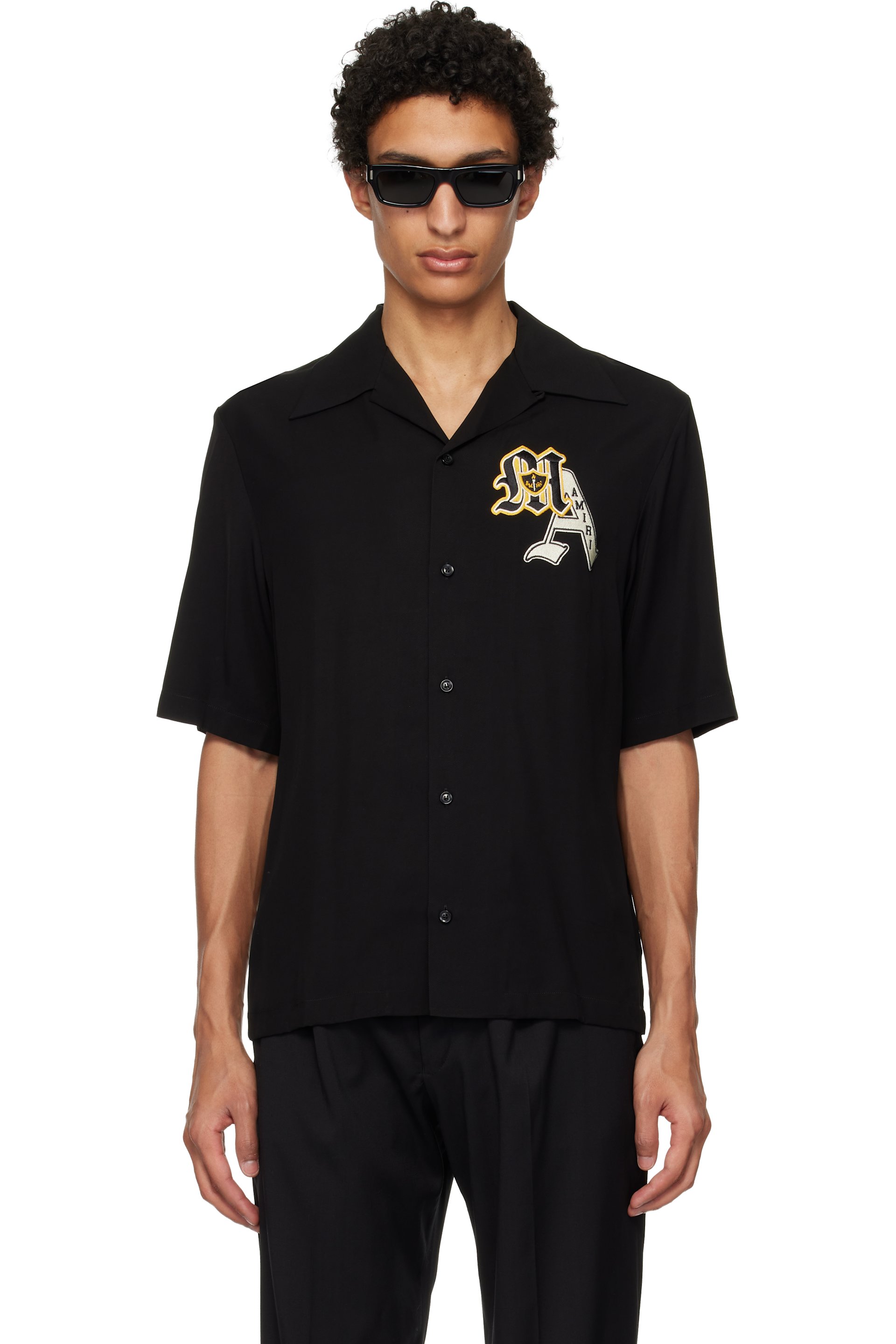 AMIRI - Black Varsity Patch Camp Shirt