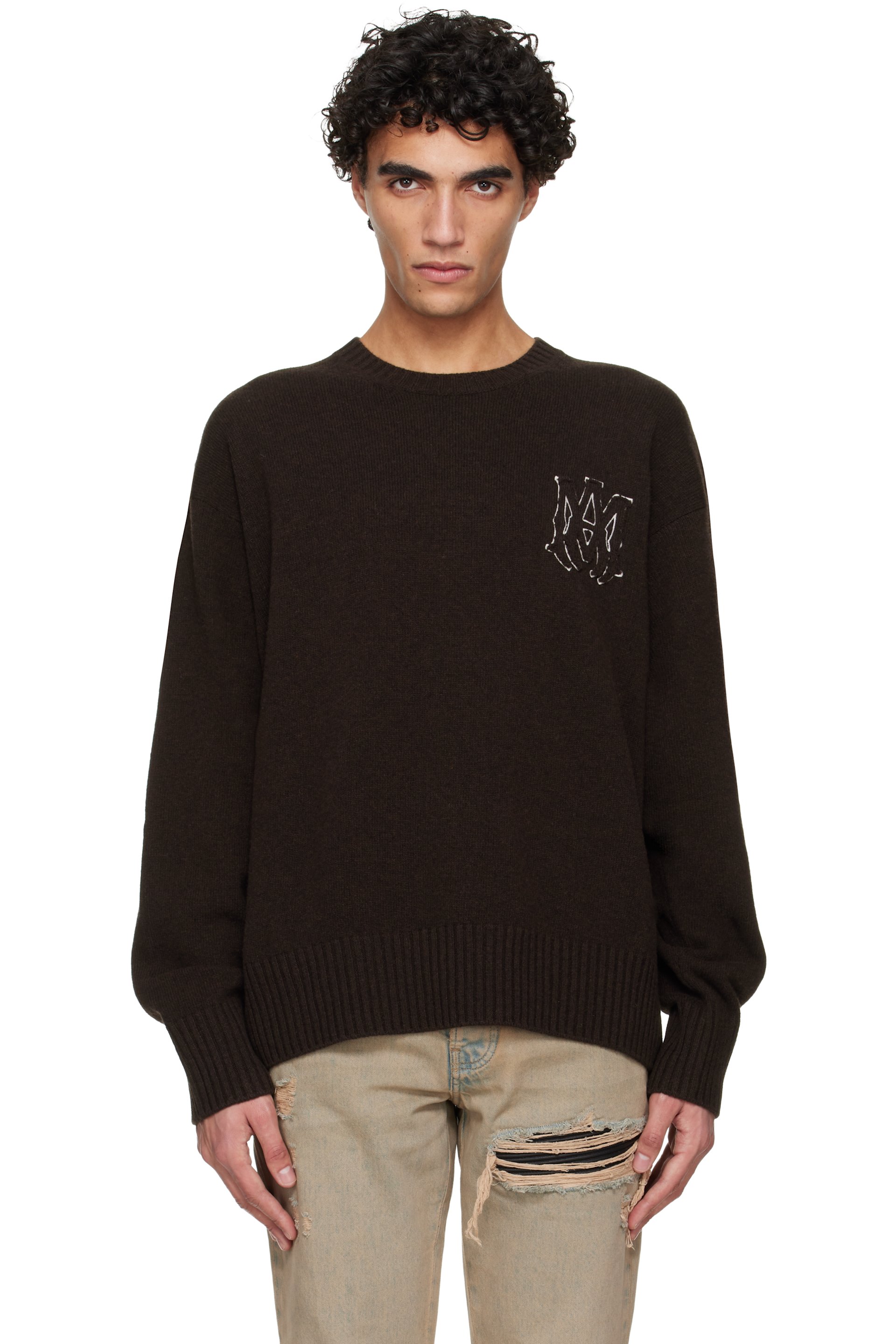 AMIRI - Pull brun à monogramme
