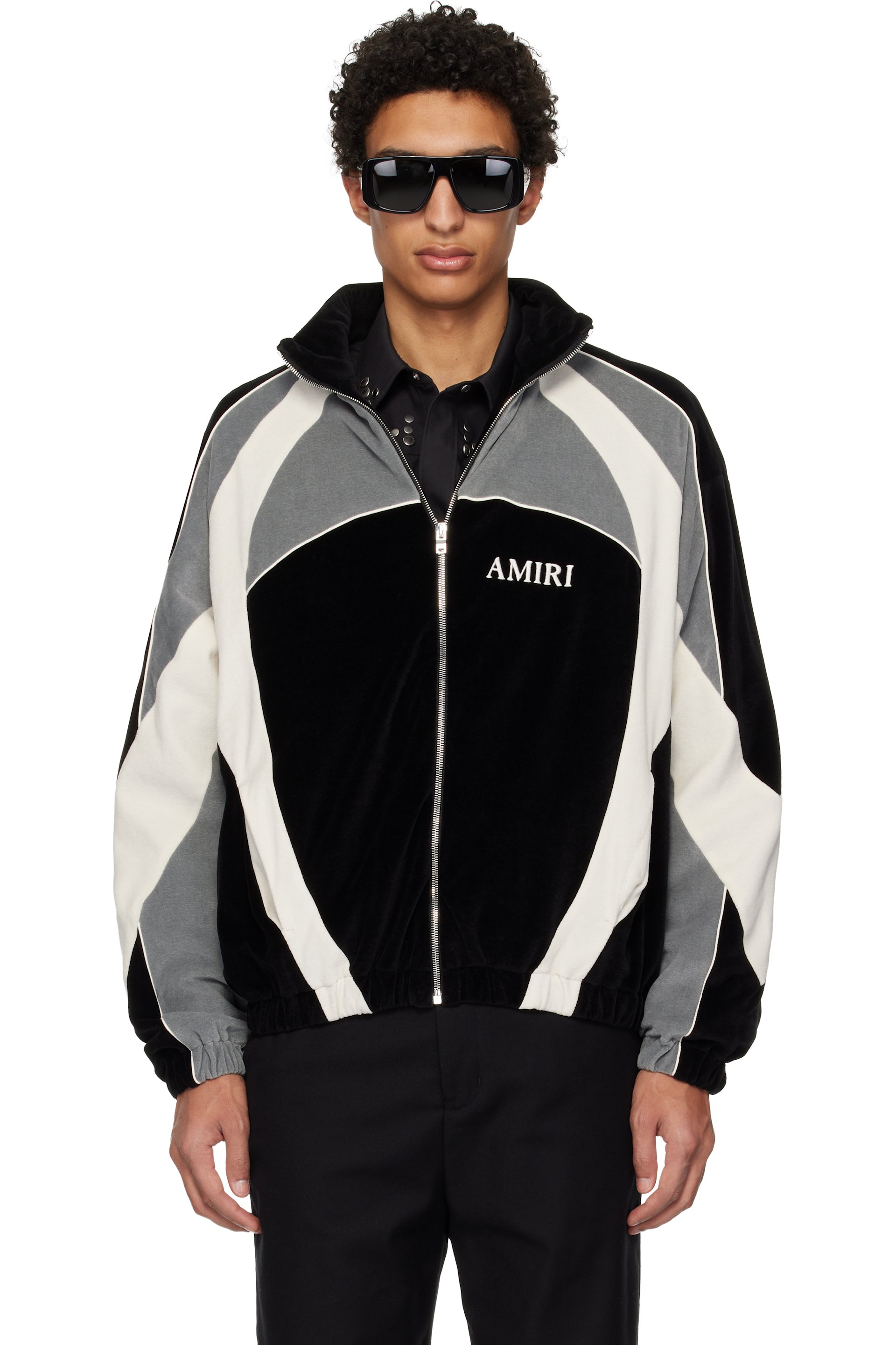 AMIRI - Blouson de survêtement surdimensionné noir et gris à panneaux