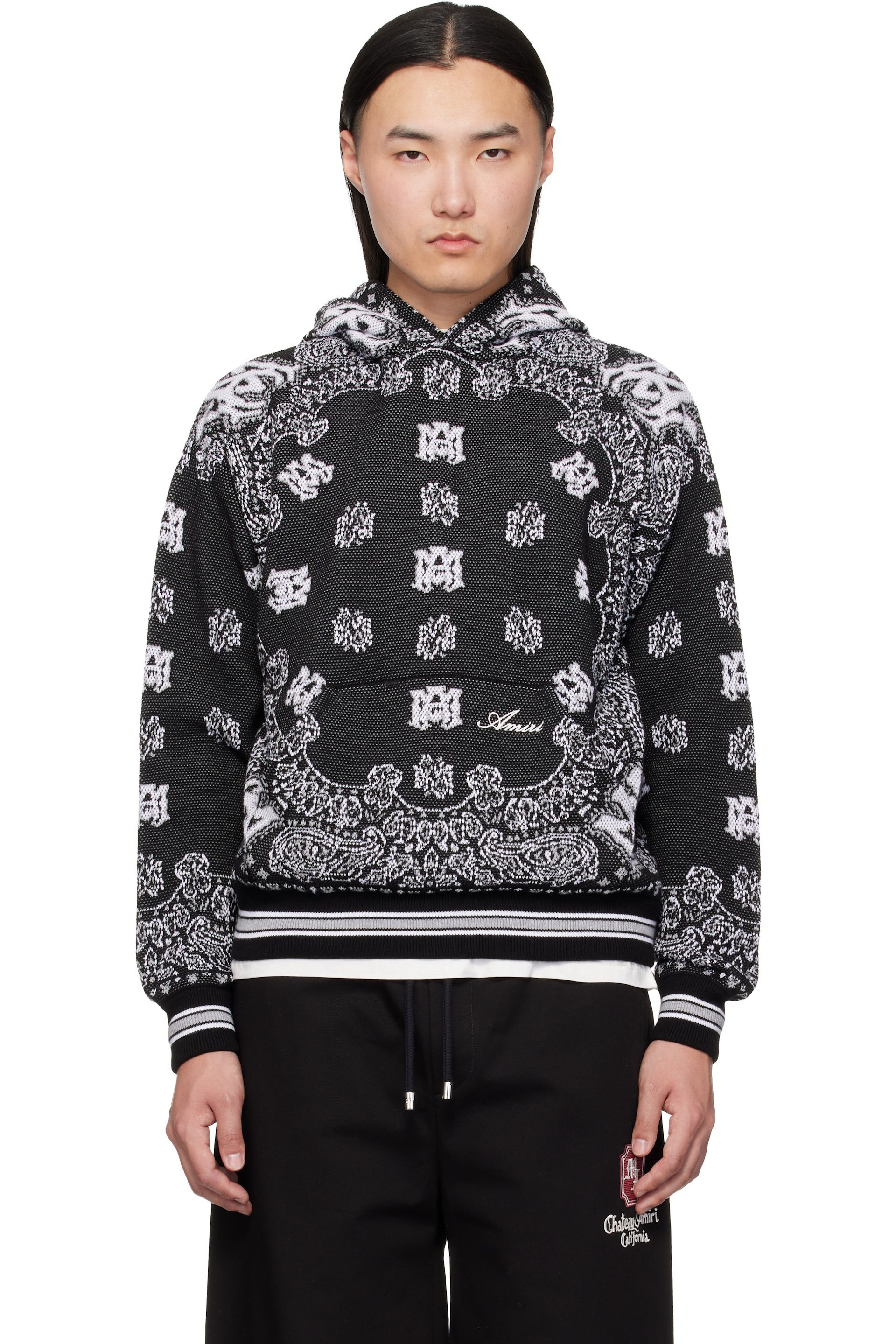 AMIRI: Black & White Bandana Hoodie | SSENSE