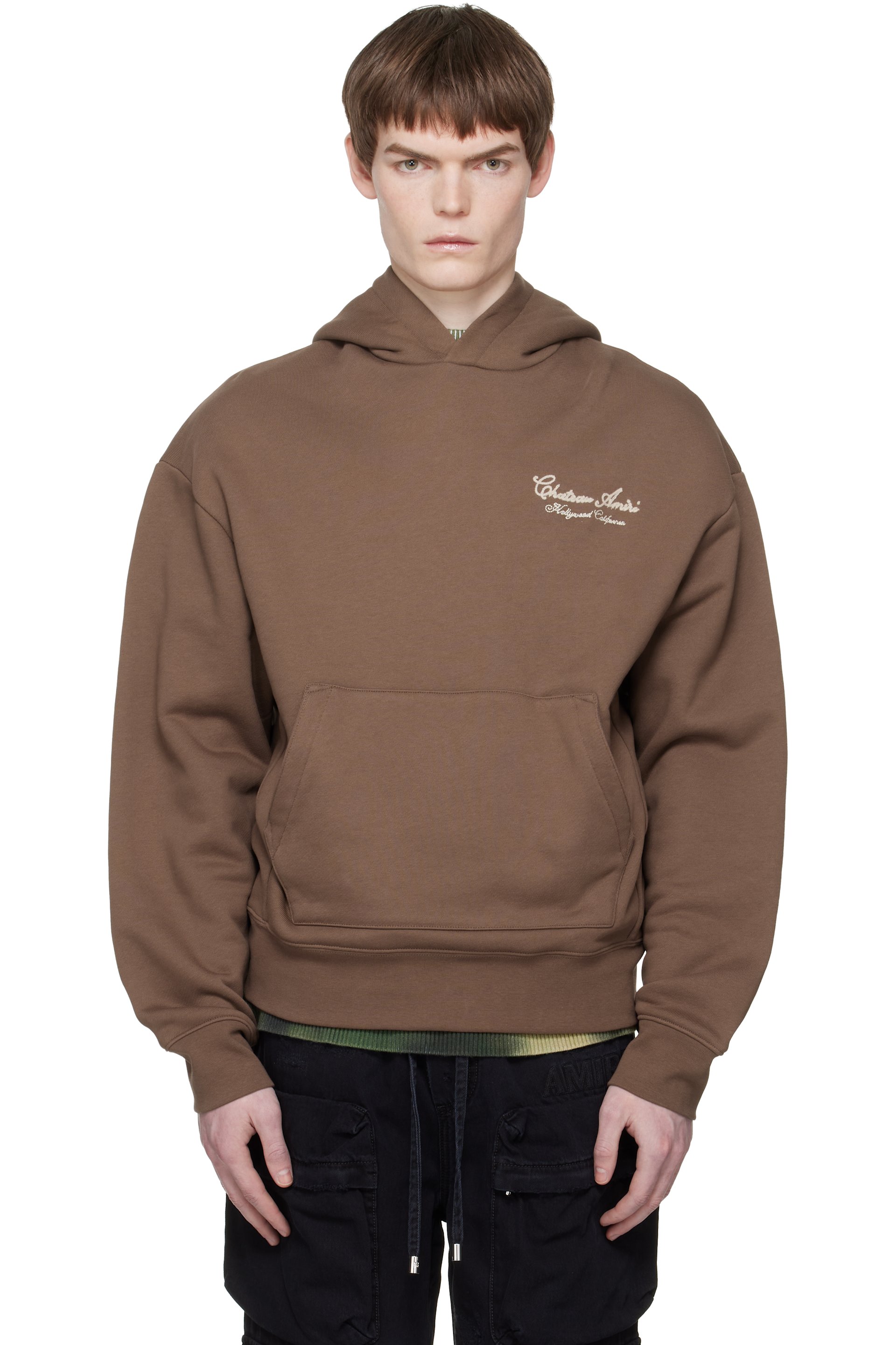 AMIRI - Pull à capuche Chateau brun à logo et texte