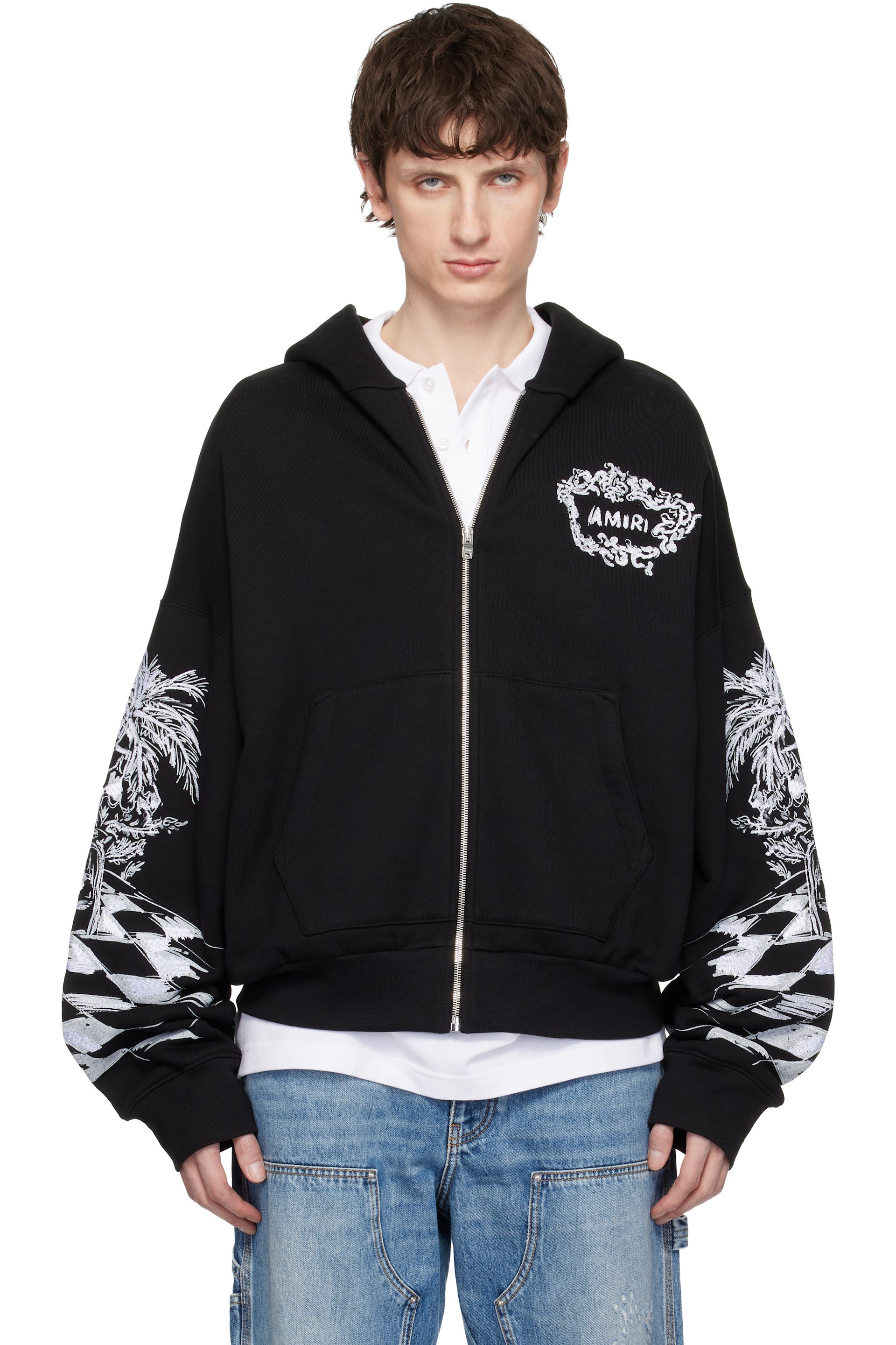 Black Chateau Sketch Zip Hoodie by AMIRI on Sale