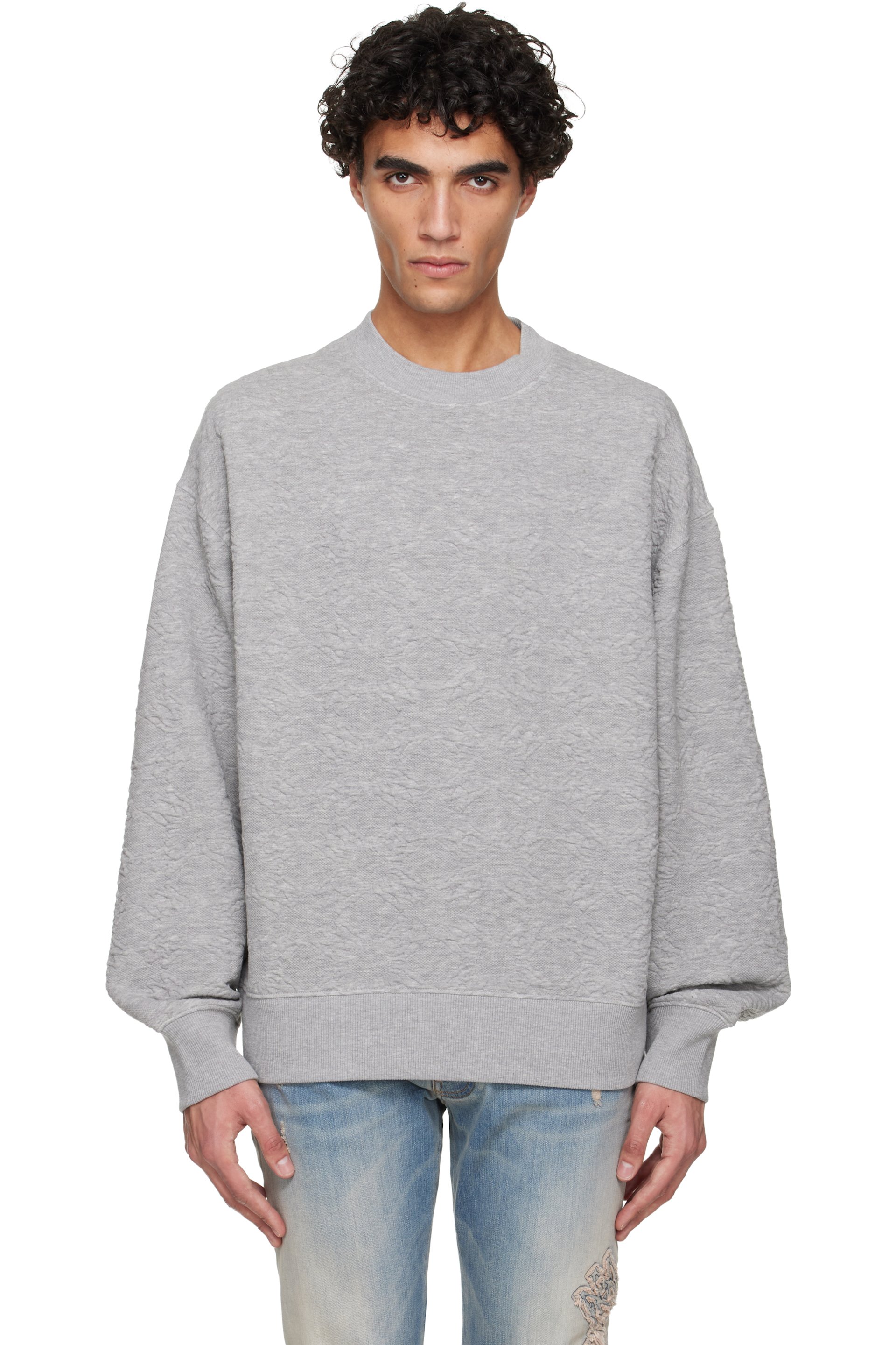 AMIRI - Pull molletonné surdimensionné gris à col ras du cou et à quadrigrammes