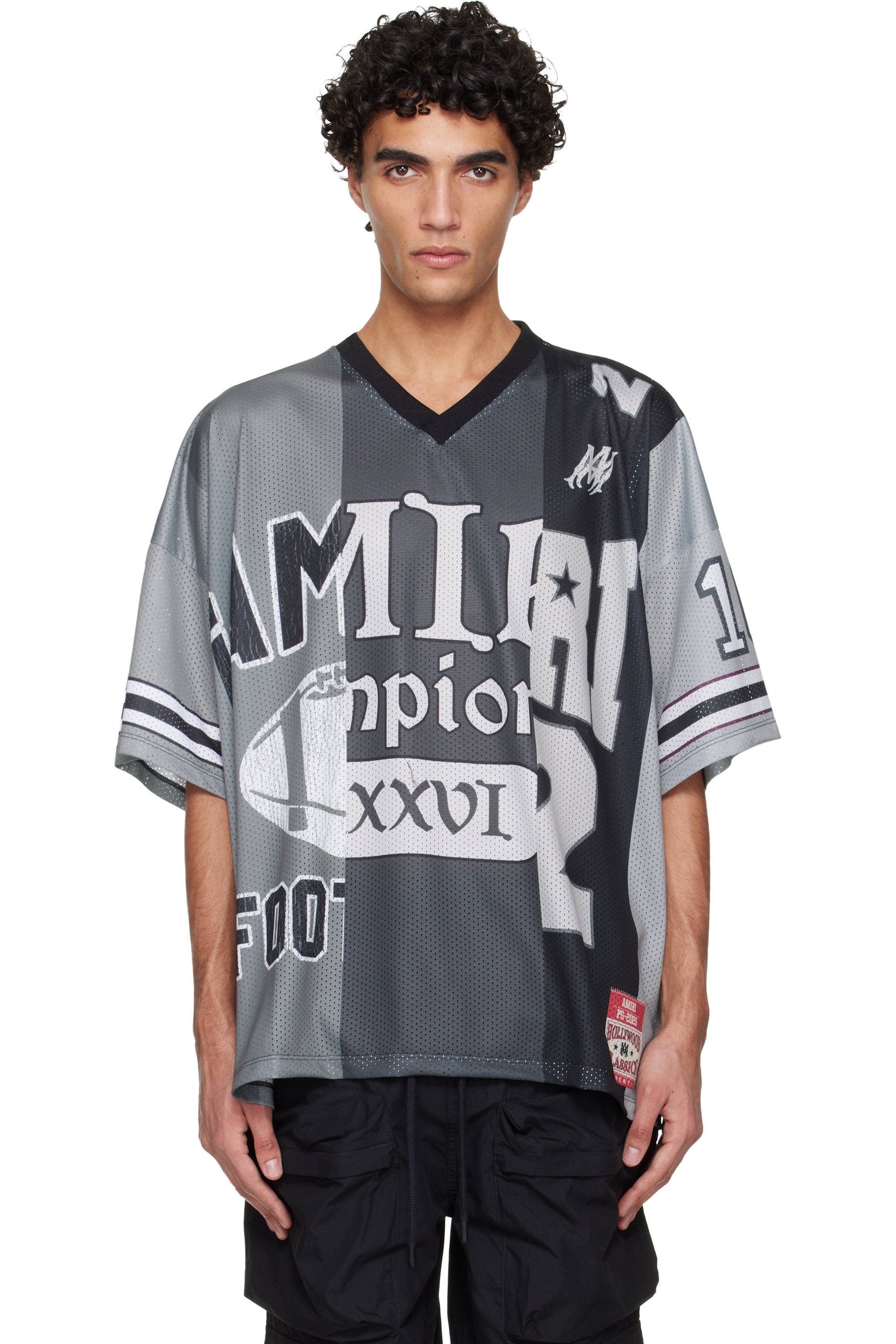 AMIRI - Gray Spliced Oversized Mesh T-shirt