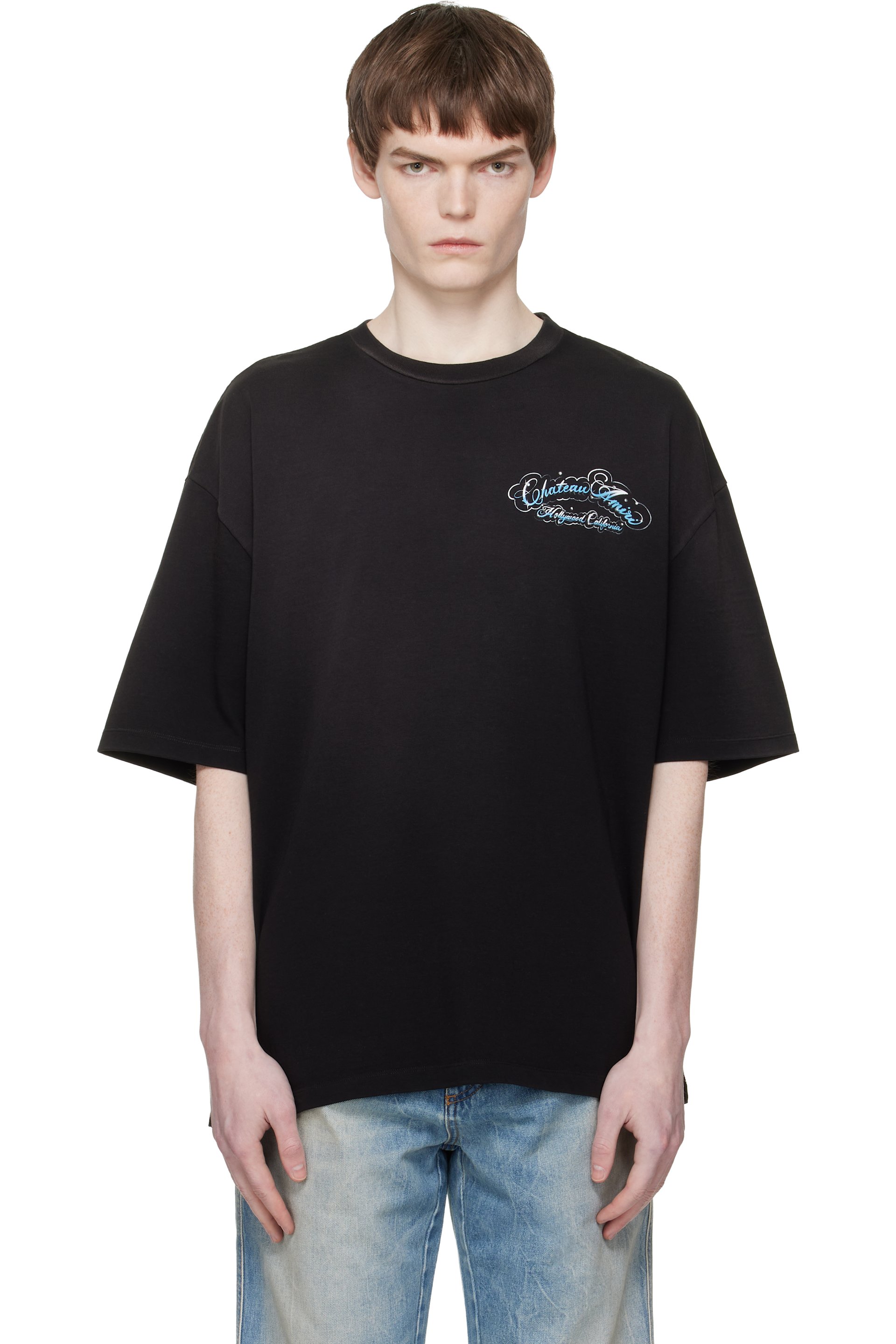 AMIRI - Black Crystal 'Chateau' Script Oversized T-shirt