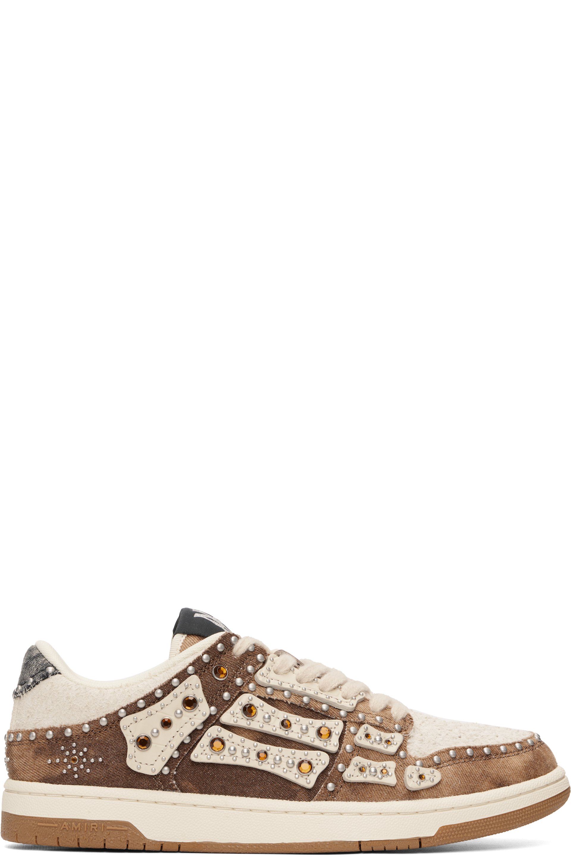 AMIRI - Baskets basses brun et beige à clous et à appliqués Skel Top