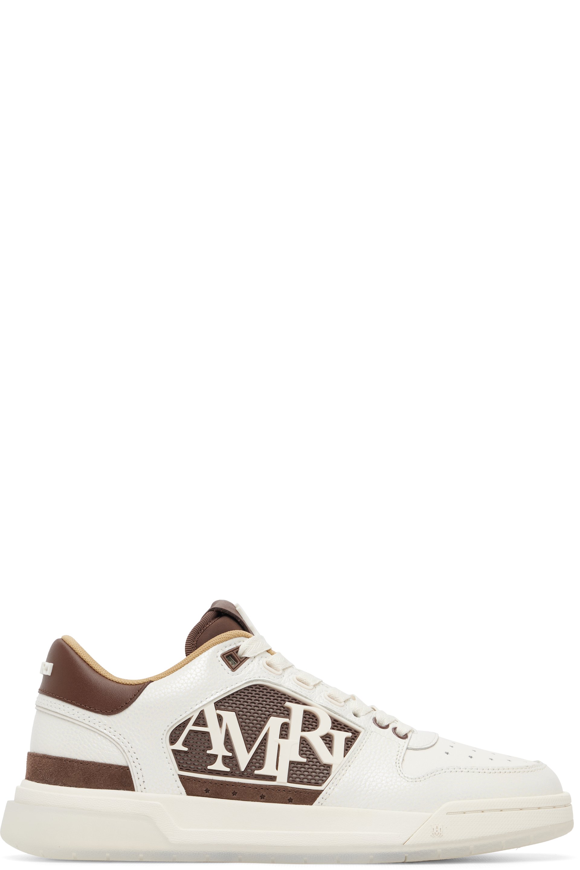 AMIRI - Baskets basses blanc et brun en cuir grainé