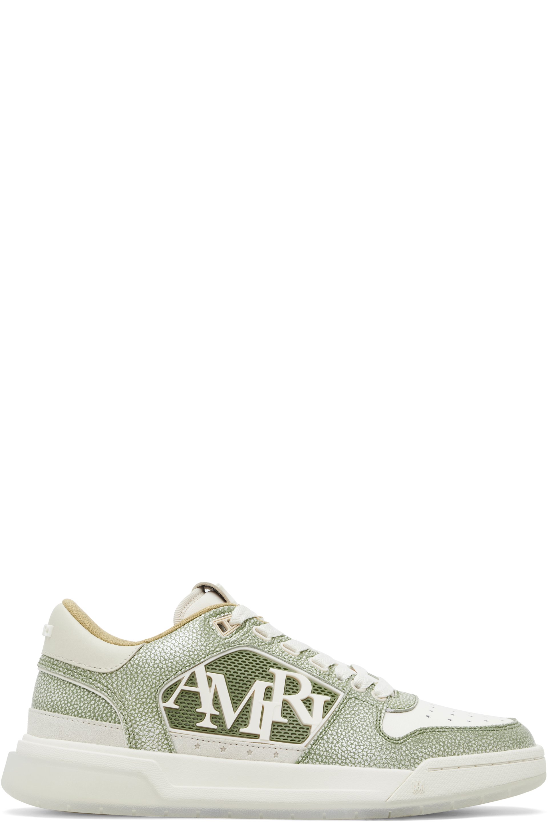 AMIRI - Baskets basses blanc et vert en cuir grainé