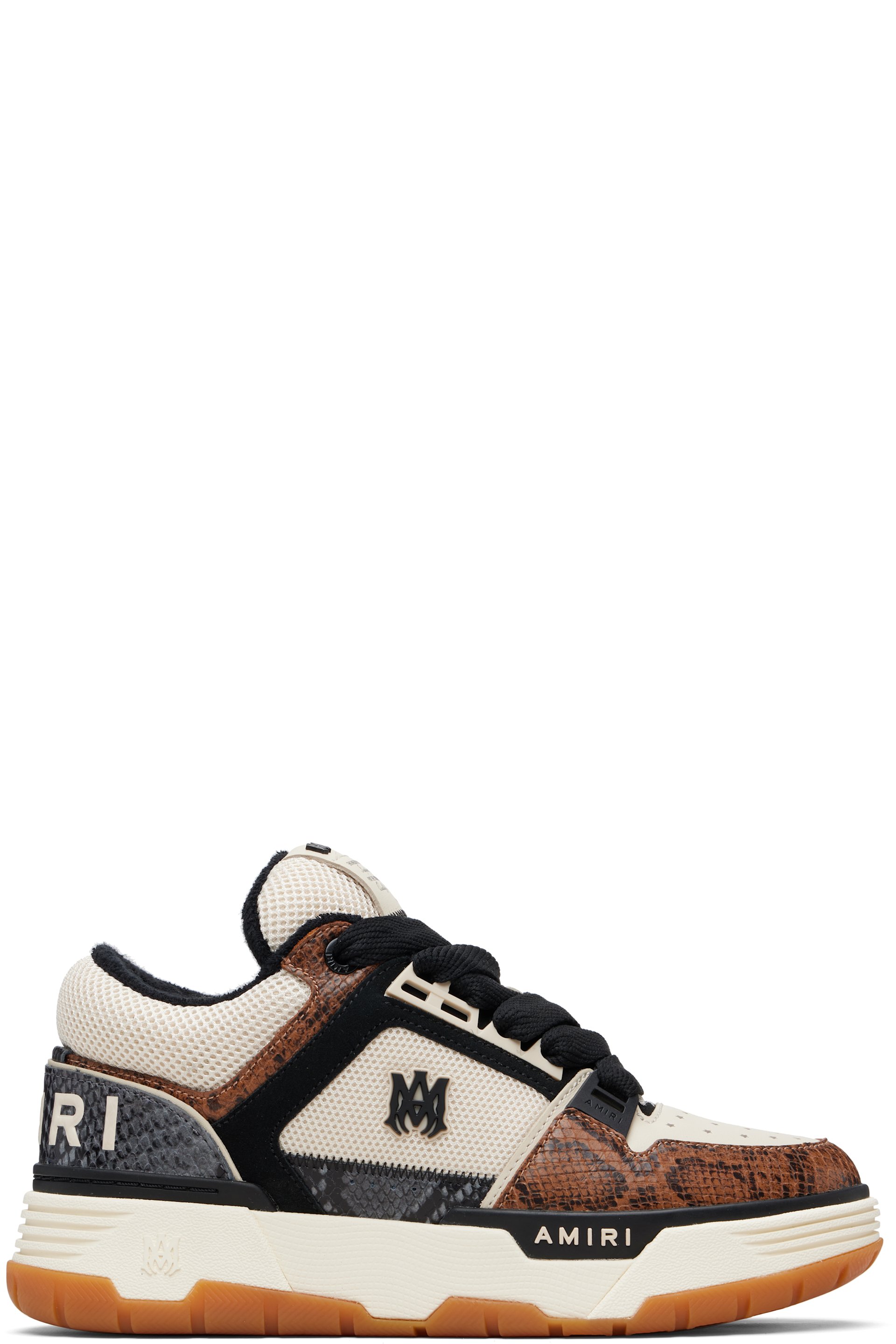 AMIRI - Baskets MA-1 blanc cassé et brun en cuir gaufré façon serpent