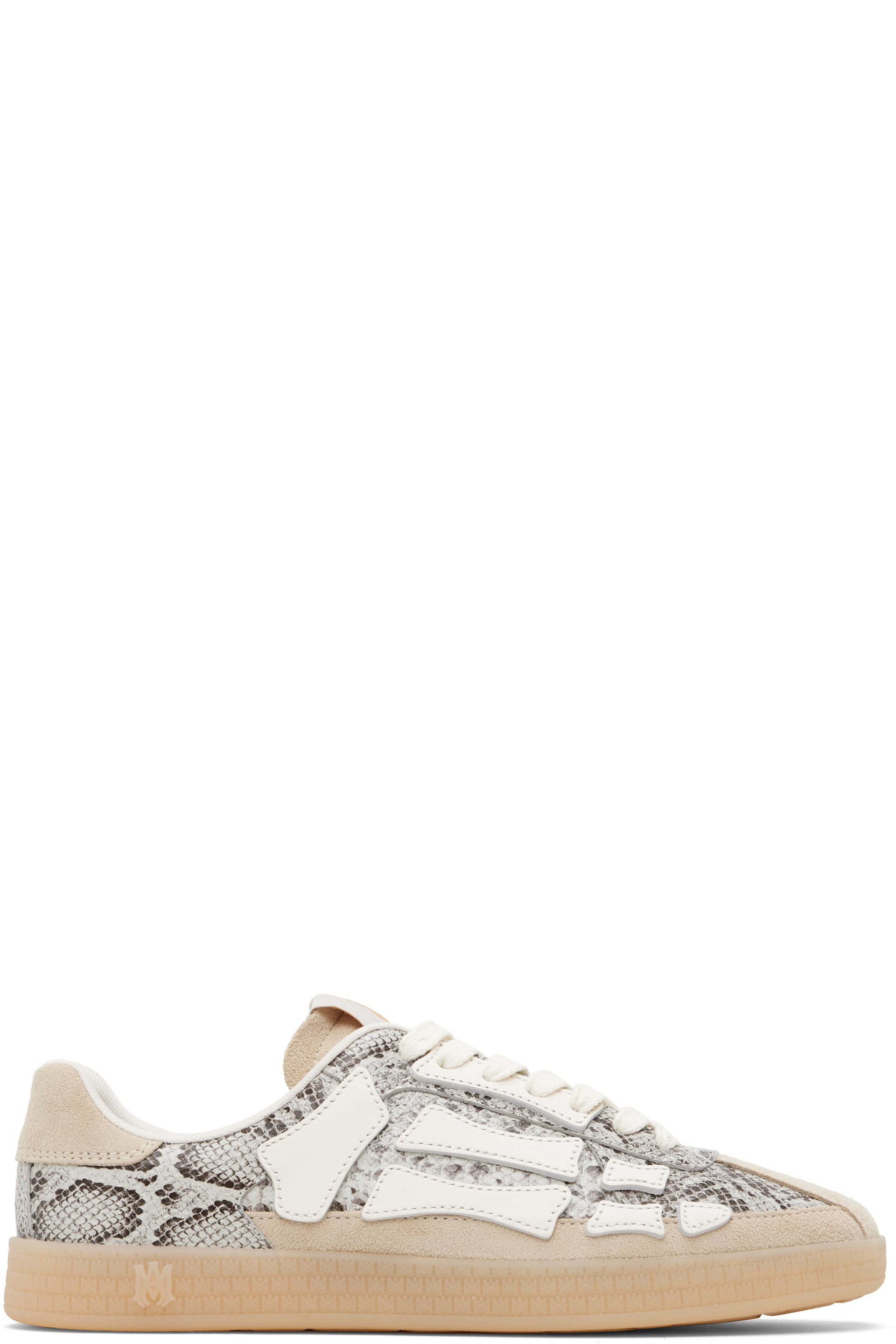 AMIRI - Baskets Pacific gris et beige en cuir gaufré façon serpent à appliqué d'os